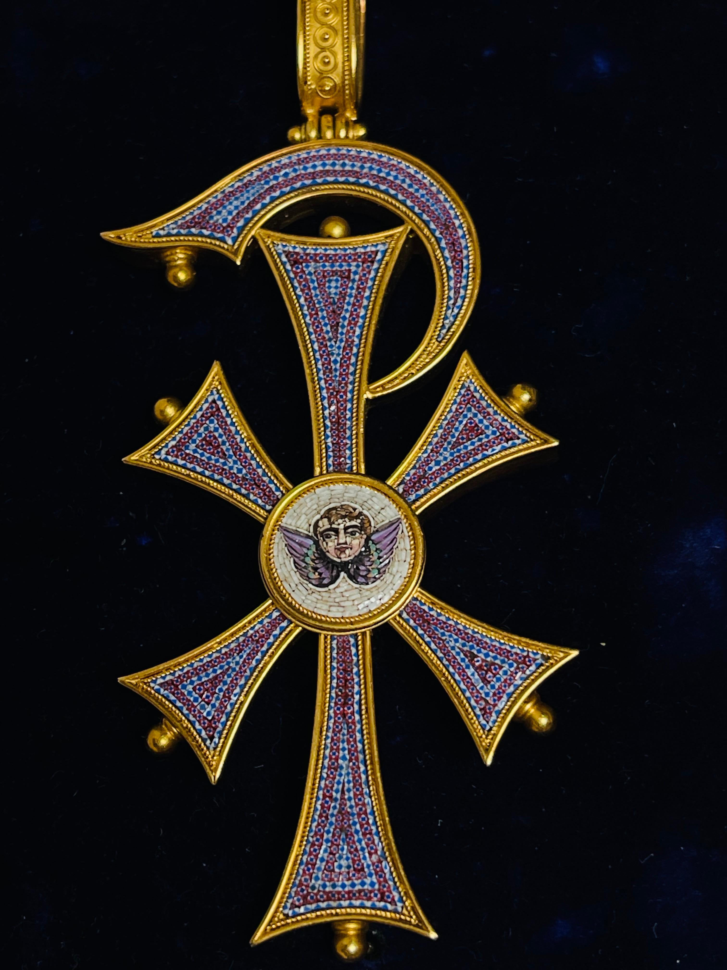 Antique Victorian Gold Micro Mosaic Cross Pendant C 1860 For Sale 2