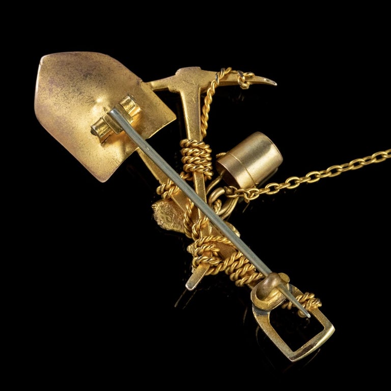 Antique Victorian Gold Mining Brooch Gold Gilt, circa 1880 at 1stDibs