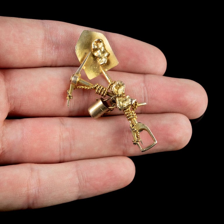 Antique Victorian Gold Mining Brooch Gold Gilt, circa 1880 at 1stDibs