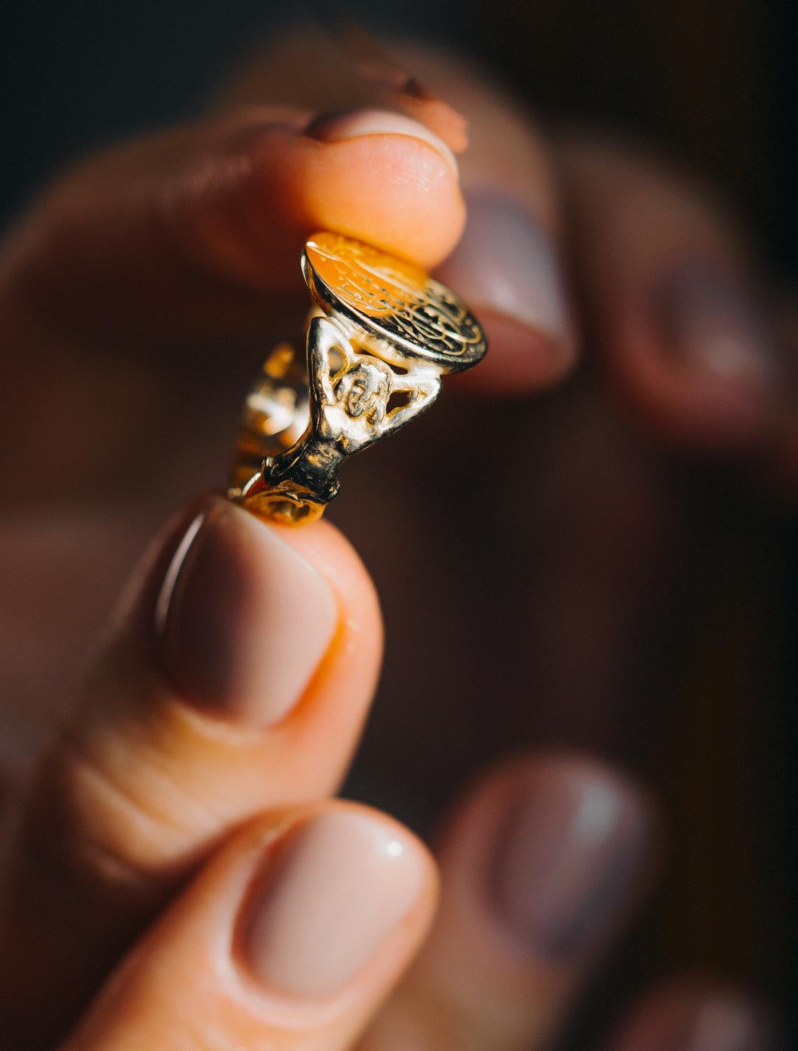 High Victorian Antique Victorian Gold Monogram Ring, Antique 14k Gold Mermaid Signet Ring 1800s For Sale