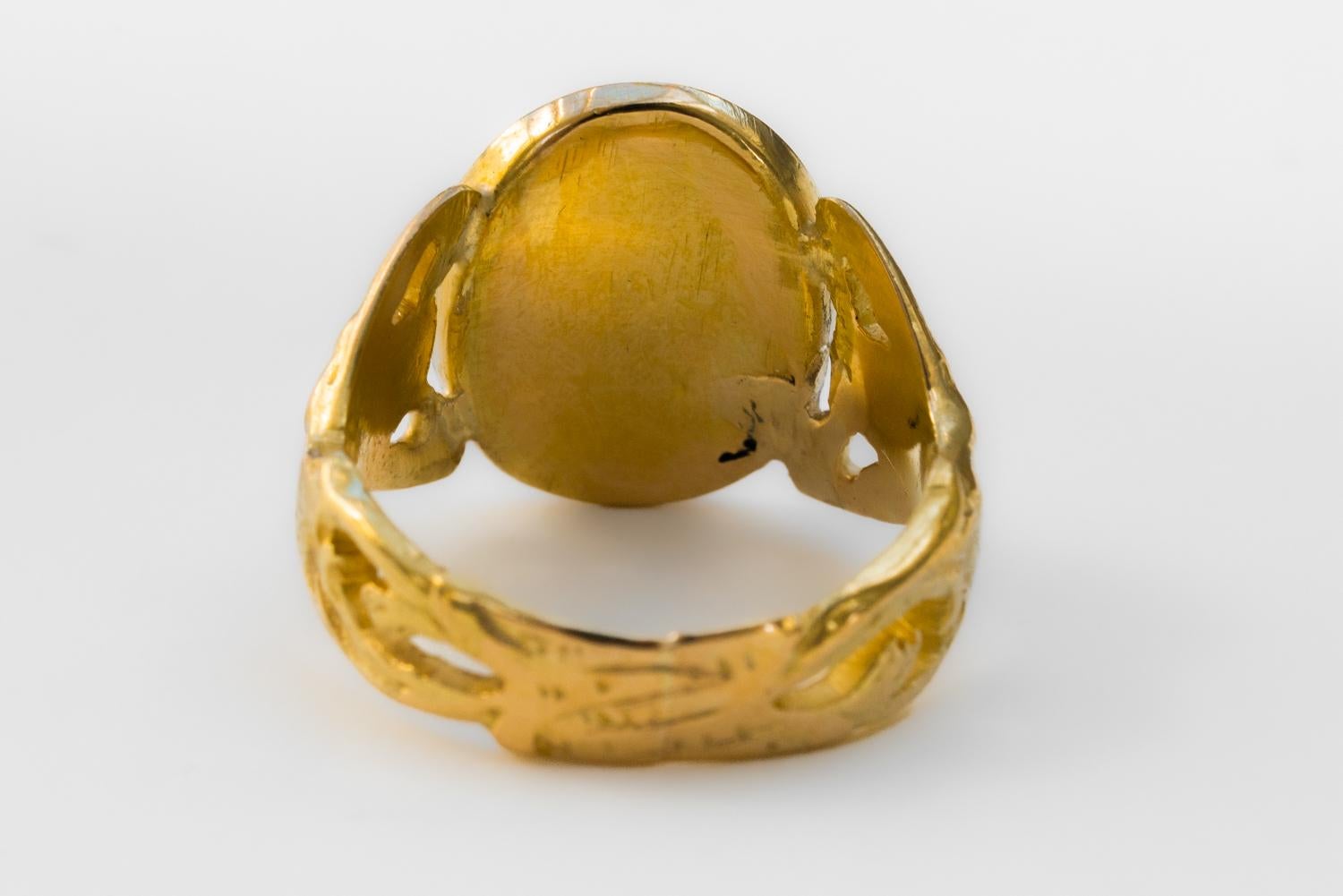 Antique Victorian Gold Monogram Ring, Antique 14k Gold Mermaid Signet Ring 1800s For Sale 1
