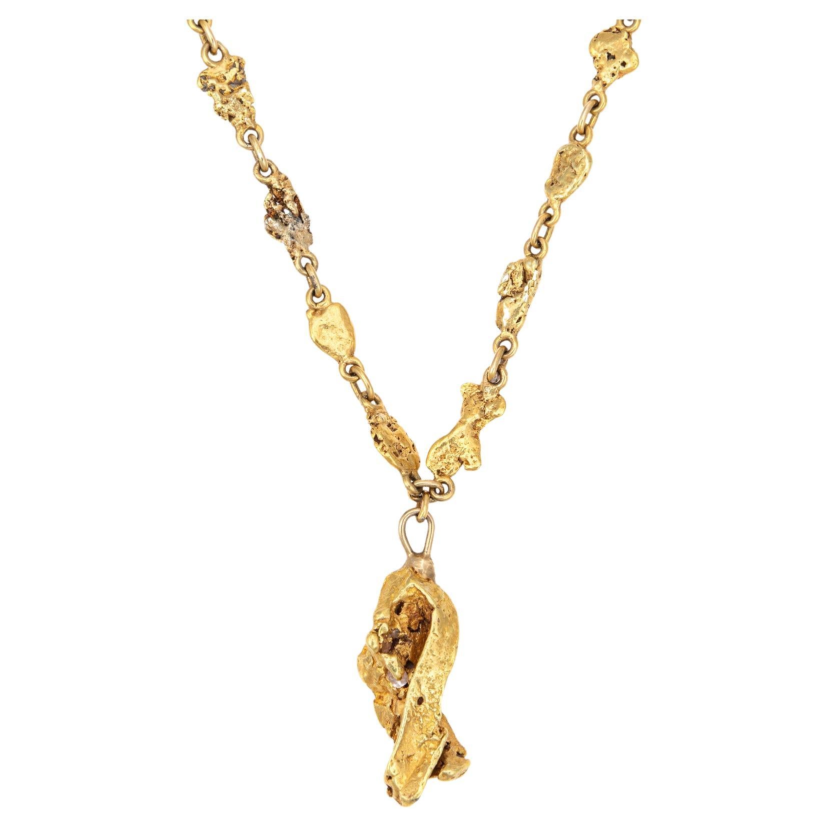Antique Victorian Gold Nugget Necklace 18" Chain Drop Fine Vintage Jewelry For Sale