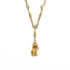 Antique Victorian Gold Nugget Necklace 19" Chain Drop Fine Vintage Jewelry