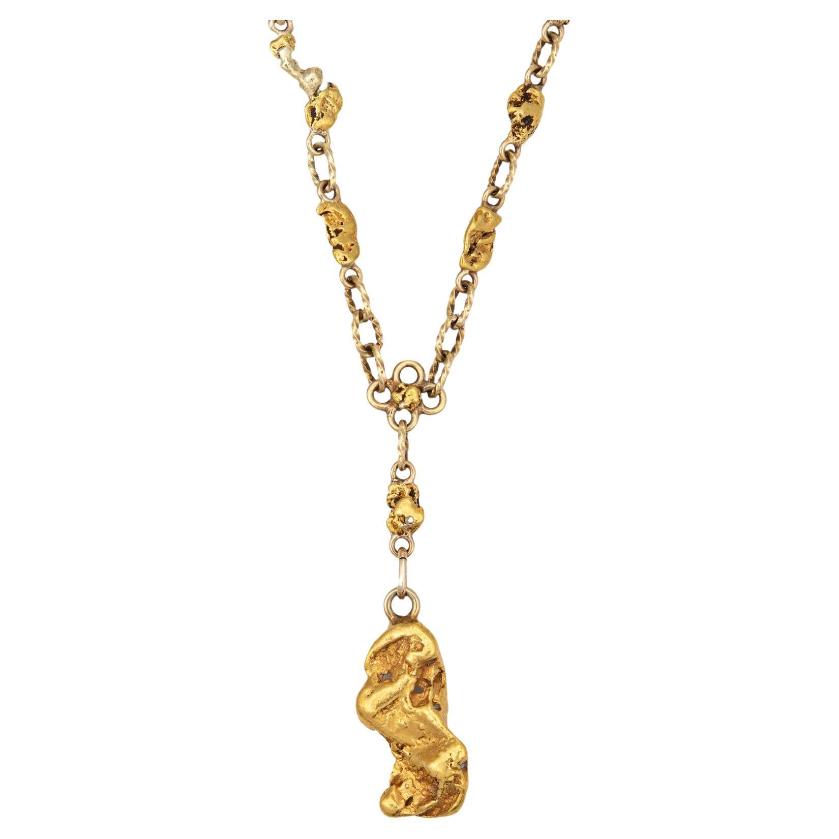 Antique Victorian Gold Nugget Necklace 19" Chain Drop Fine Vintage Jewelry