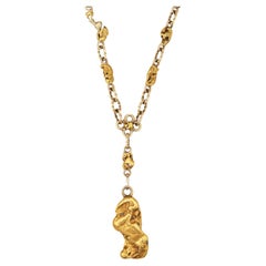Antique Victorian Gold Nugget Necklace 19" Chain Drop Fine Vintage Jewelry