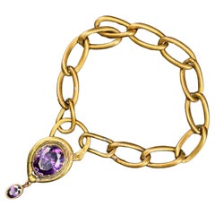 Antique Victorian Gold Plated Chain  Padlock Charm Bracelet