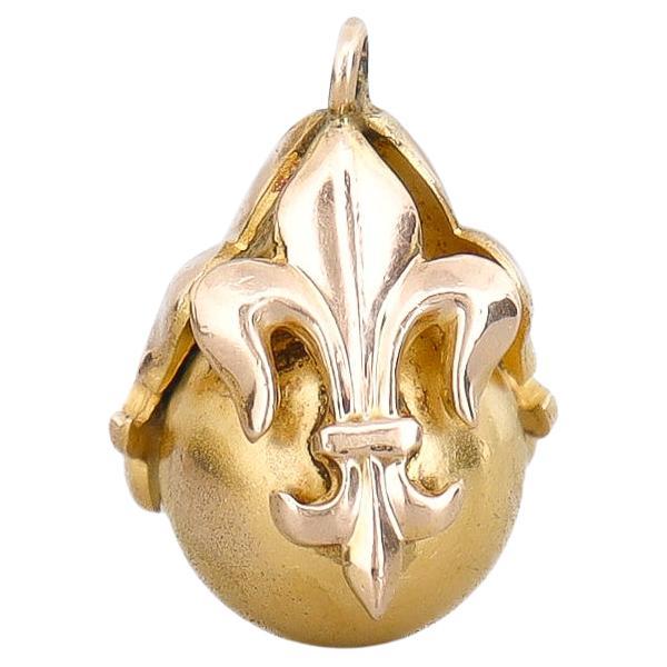 Charm ou porte-montre Fleur-de-Lis en plaqué or de l'époque victorienne