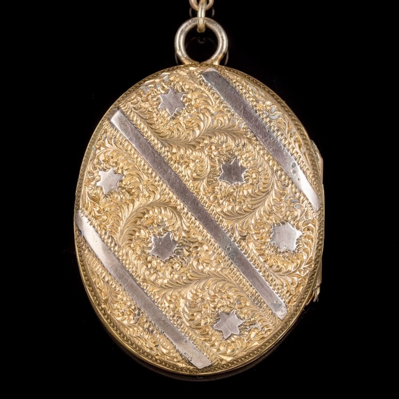 Antique Victorian Gold-Plated Locket Chain Necklace, circa 1900 (Viktorianisch) im Angebot