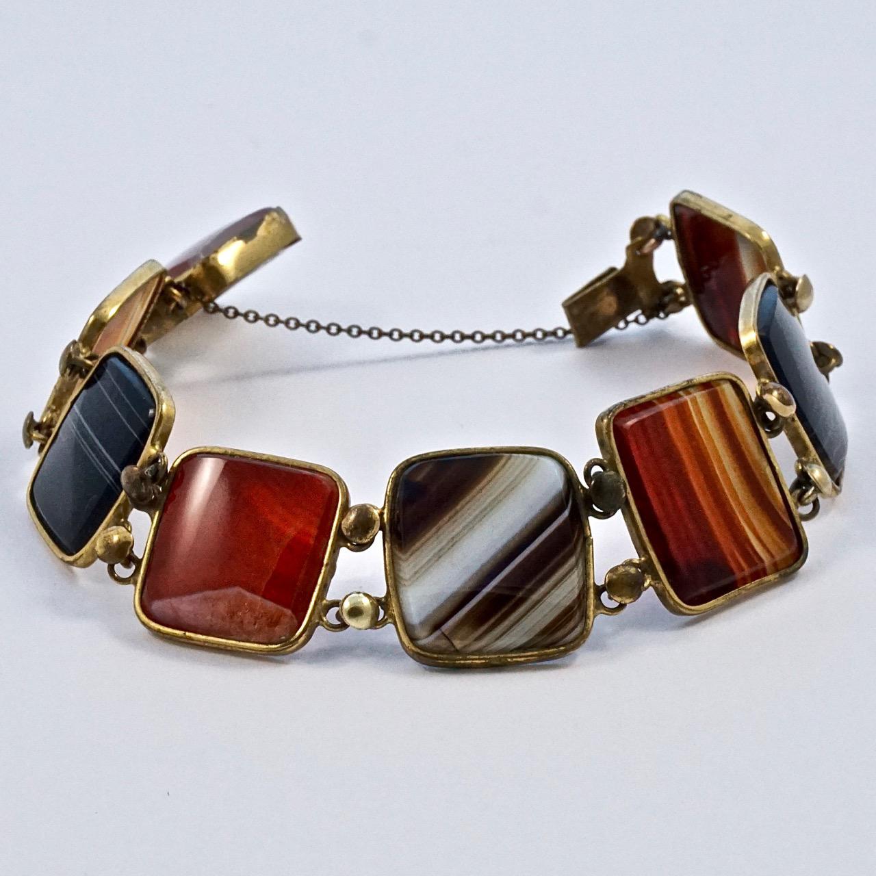 Antique Victorian Gold Plated Polished Agate Bracelet In Good Condition In London, GB