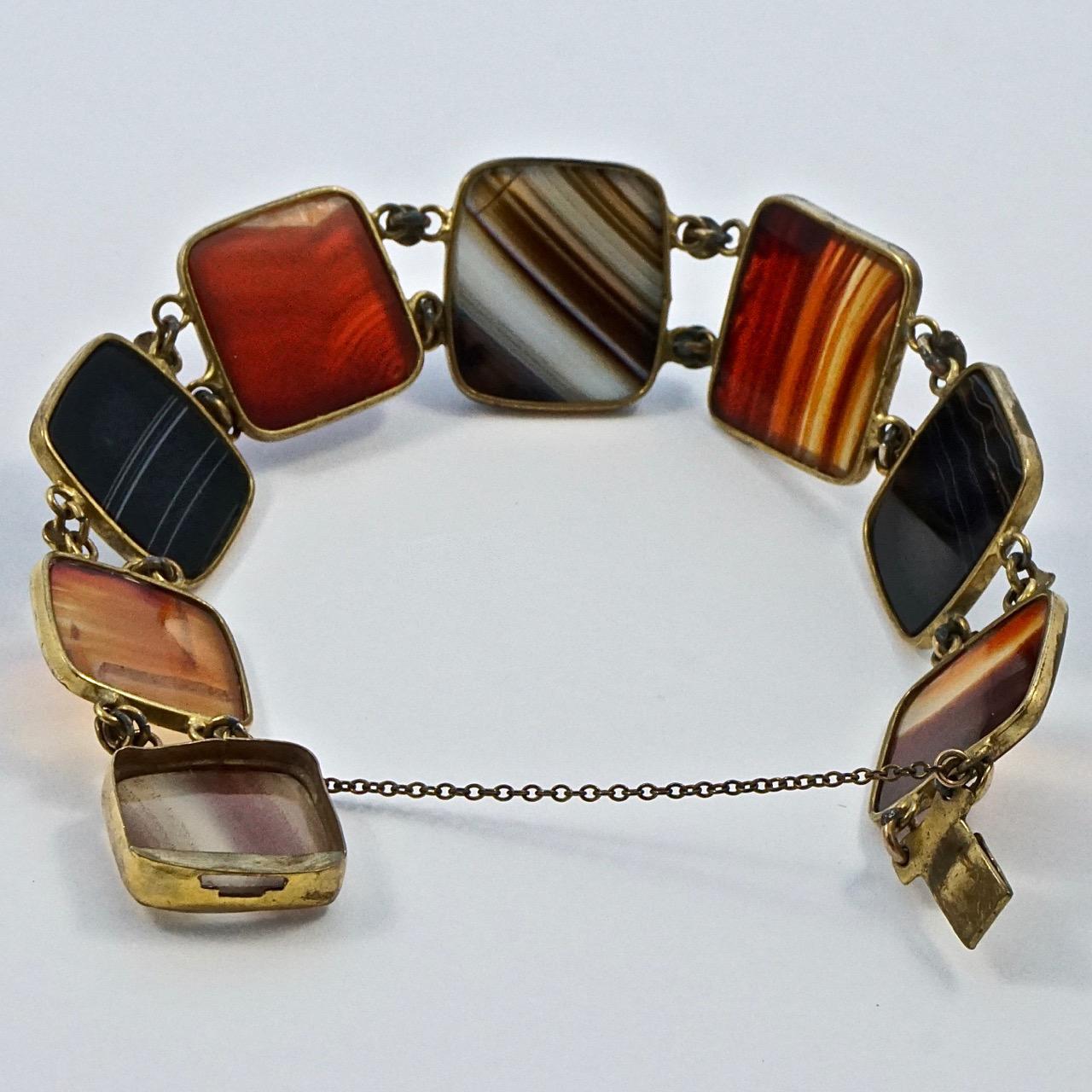 Antique Victorian Gold Plated Polished Agate Bracelet For Sale 2