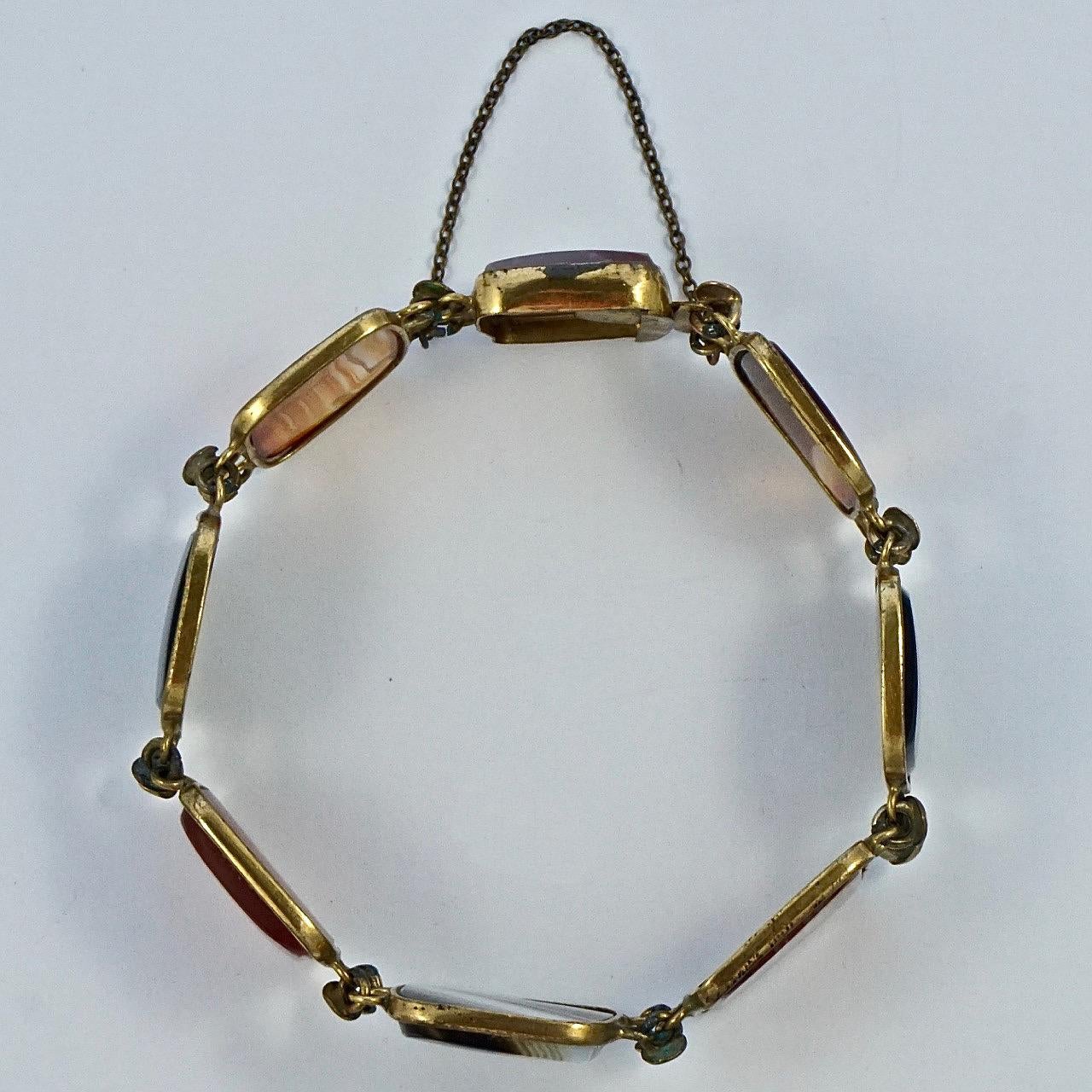 Antique Victorian Gold Plated Polished Agate Bracelet For Sale 3