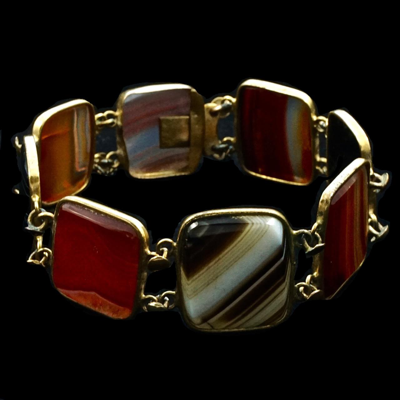 Antique Victorian Gold Plated Polished Agate Bracelet For Sale 4