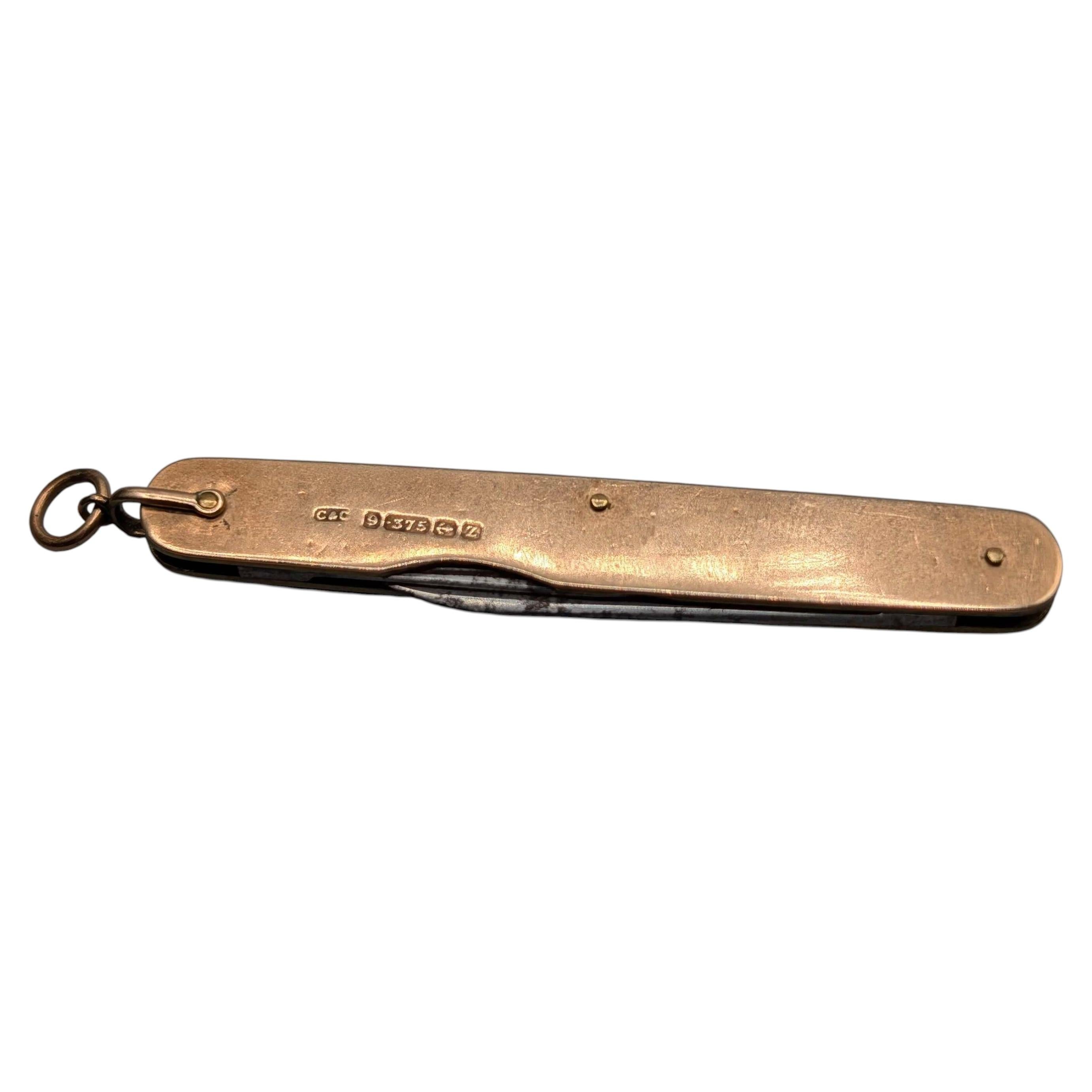 Couteau de poche victorien ancien en or, avec lames en acier de Sheffield, 1899