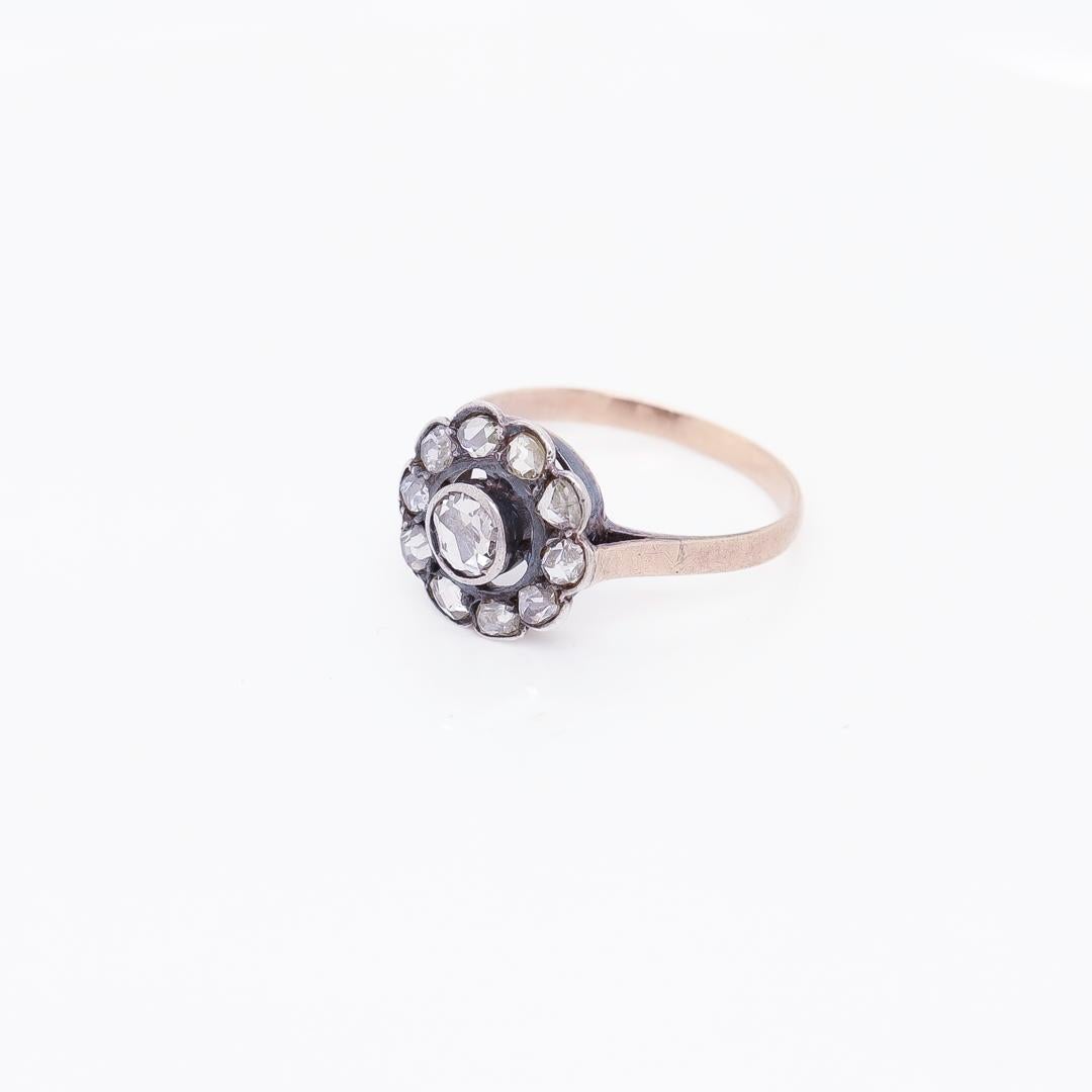 Antiker viktorianischer Gold- und Rosenschliff-Diamant-Cluster-Ring 3