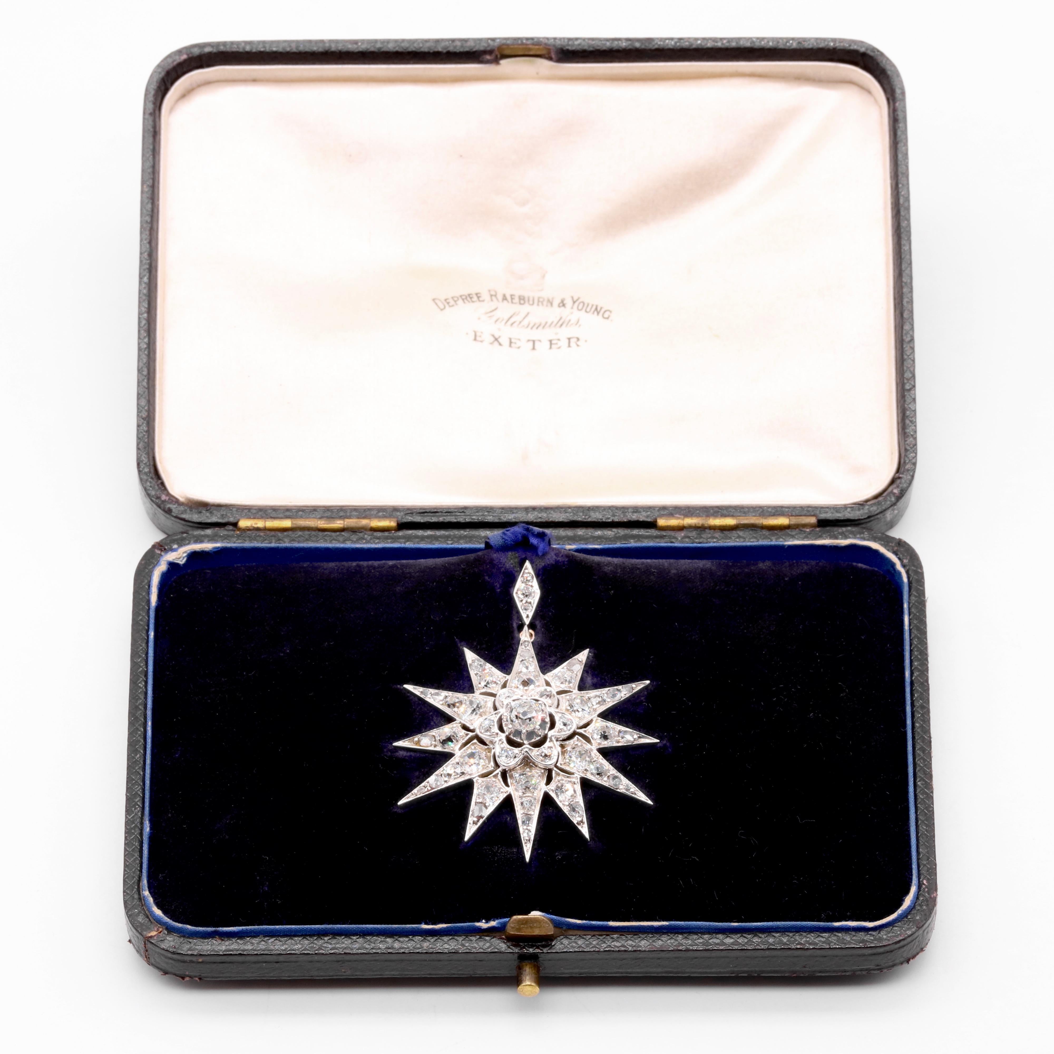 Antike viktorianische Gold & Silber 3,18ctw Old Cut Diamond Star Anhänger & Hair Pin  im Angebot 10
