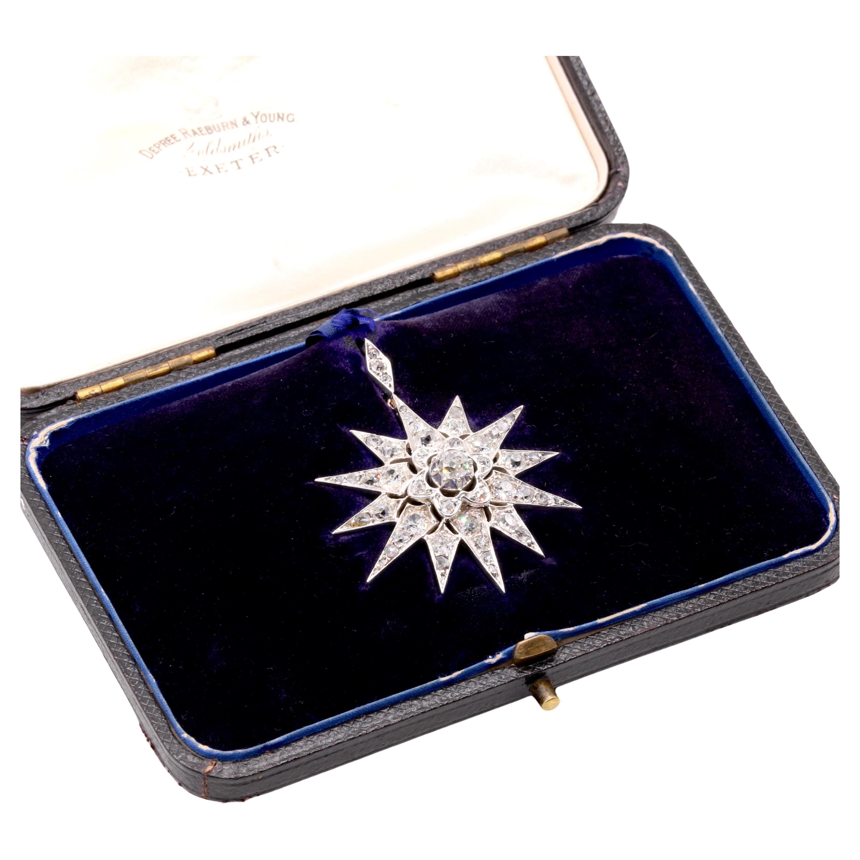 Pendentif et épingle à cheveux victorien ancien en or et argent avec diamant taille ancienne de 3,18 carats  en vente