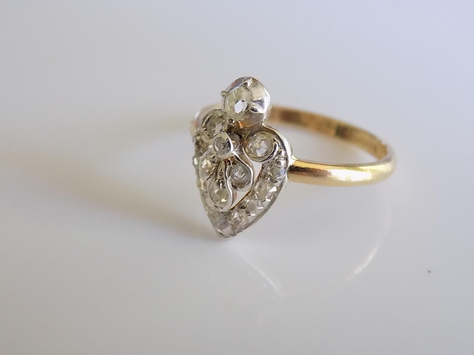 Antique Victorian Gold Silver Diamond Heart Ring In Good Condition In Boston, Lincolnshire
