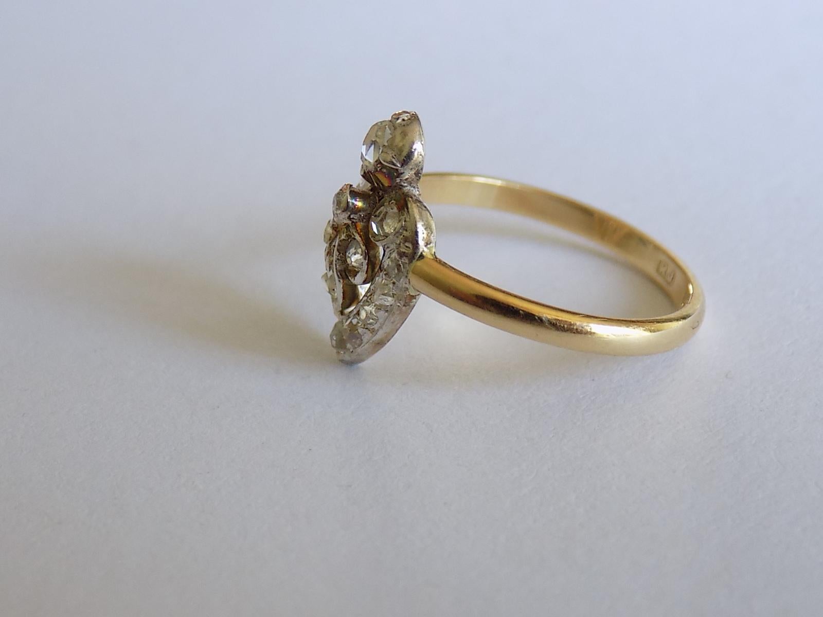 Women's Antique Victorian Gold Silver Diamond Heart Ring