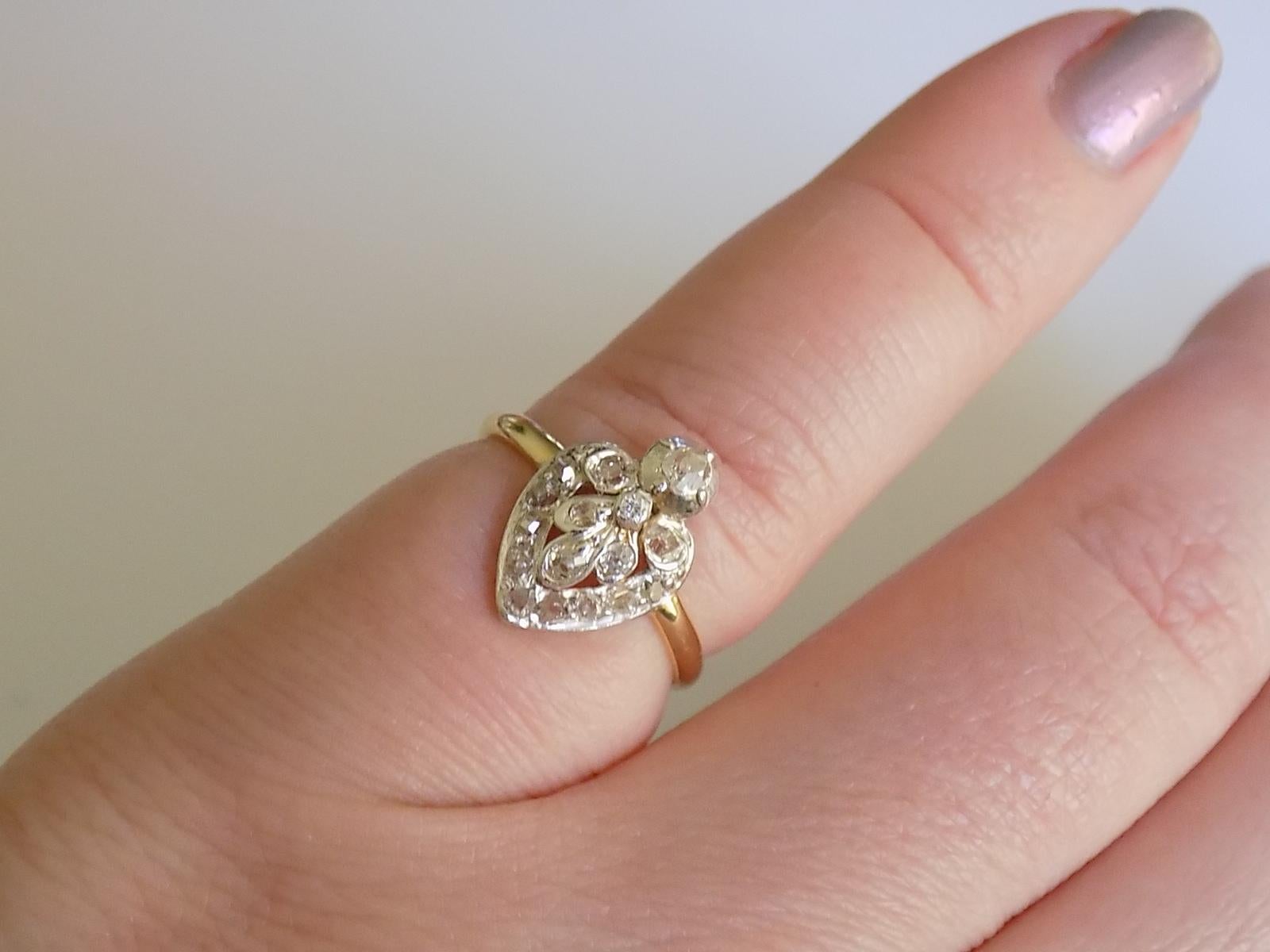 Antique Victorian Gold Silver Diamond Heart Ring 1