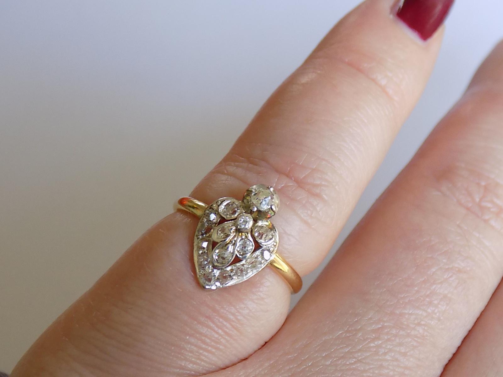 Antique Victorian Gold Silver Diamond Heart Ring 2