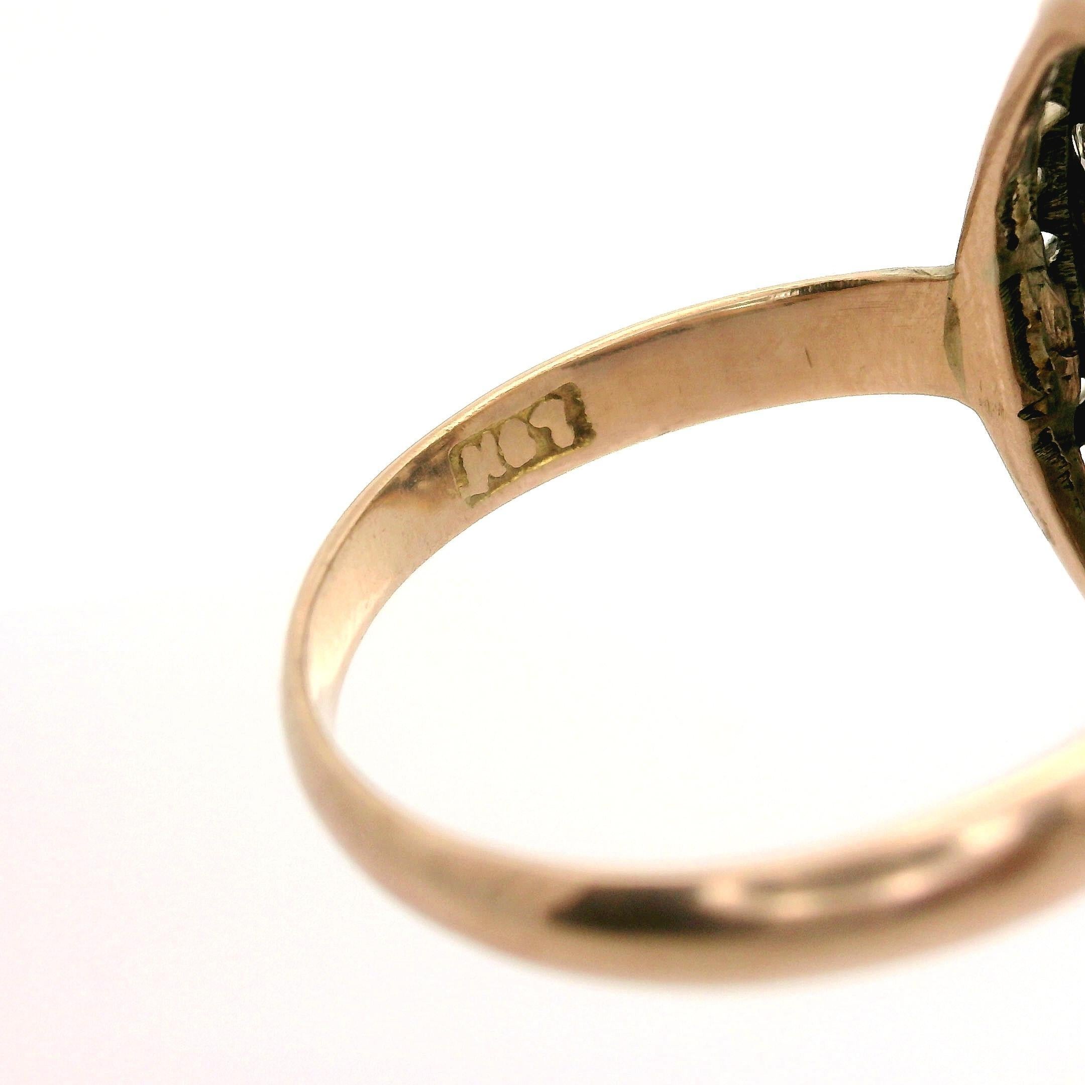 Antique Victorian Gold & Silver GIA 2.56ct Long Old Marquise Diamond Halo Ring For Sale 3