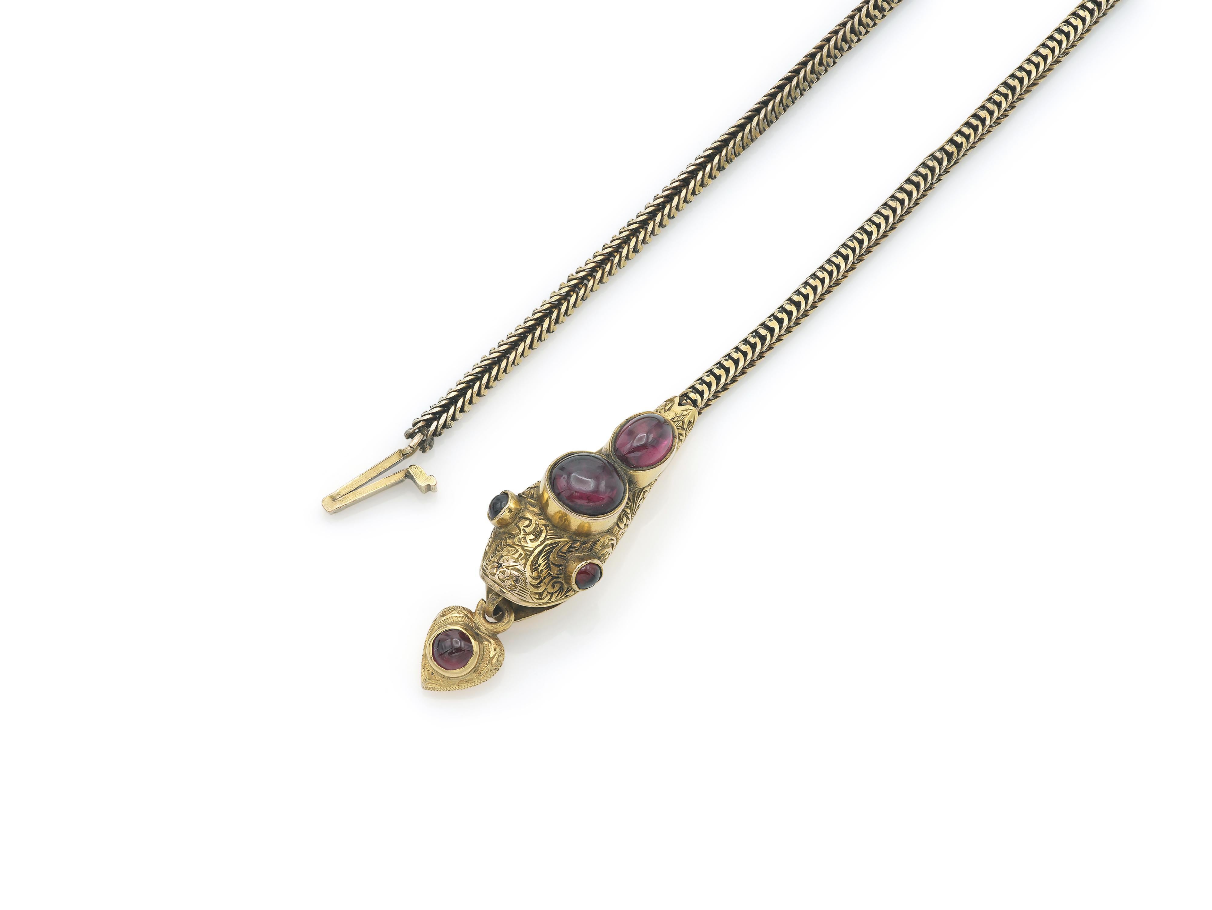 Taille cabochon Collier serpent en or victorien ancien avec tourmalines en vente