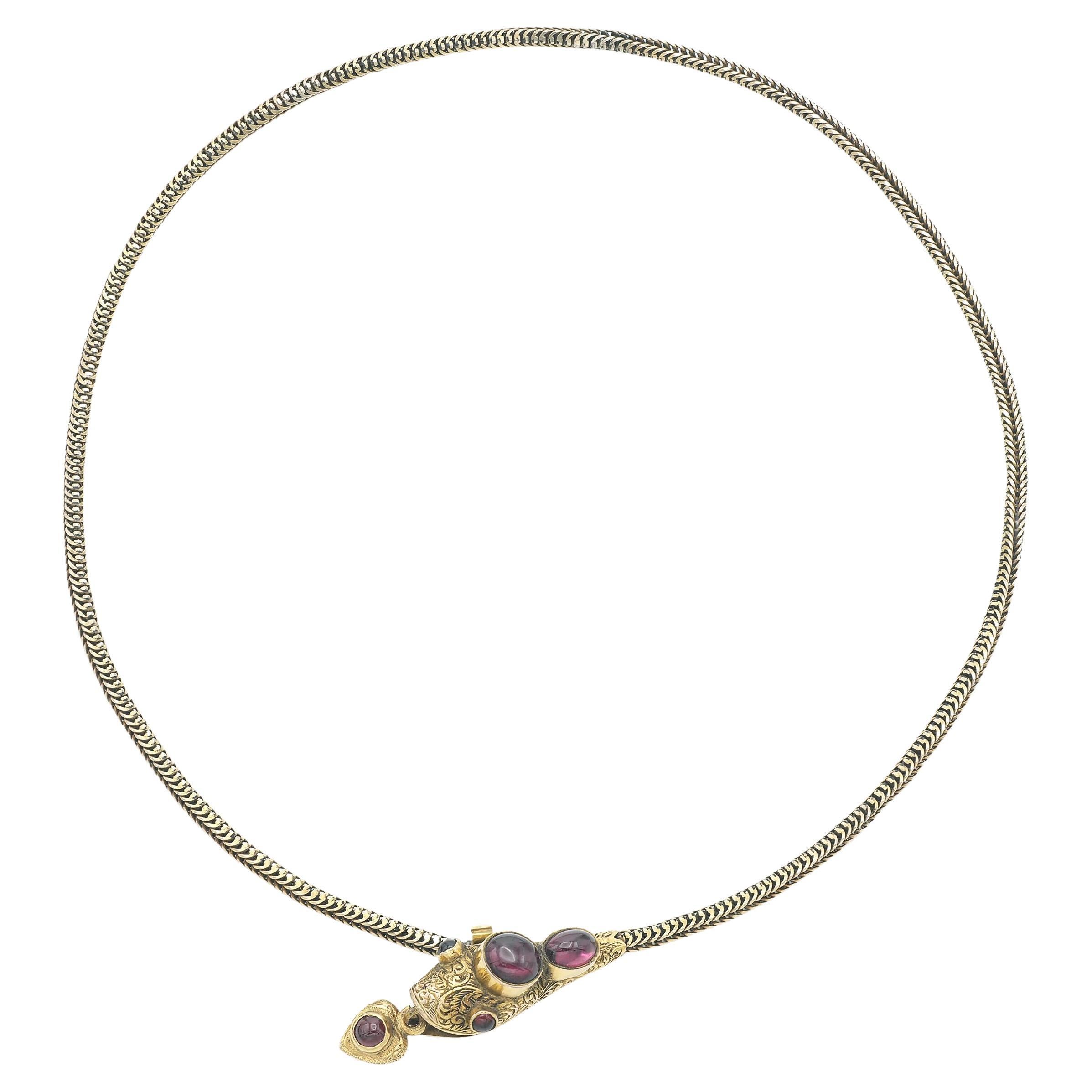 Collier serpent en or victorien ancien avec tourmalines