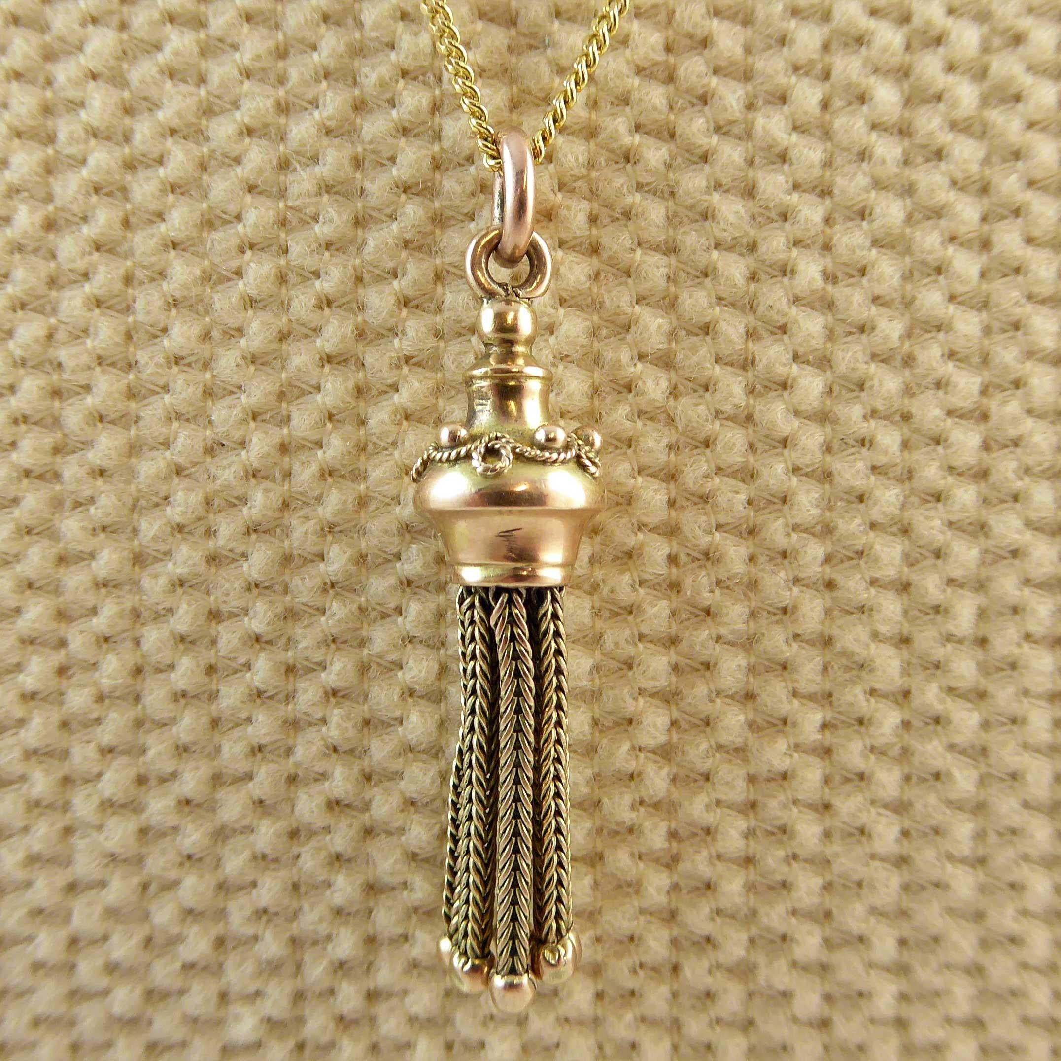 Antique Victorian Gold Tassel Pendant with Modern Chain, 9 Carat Yellow Gold 2