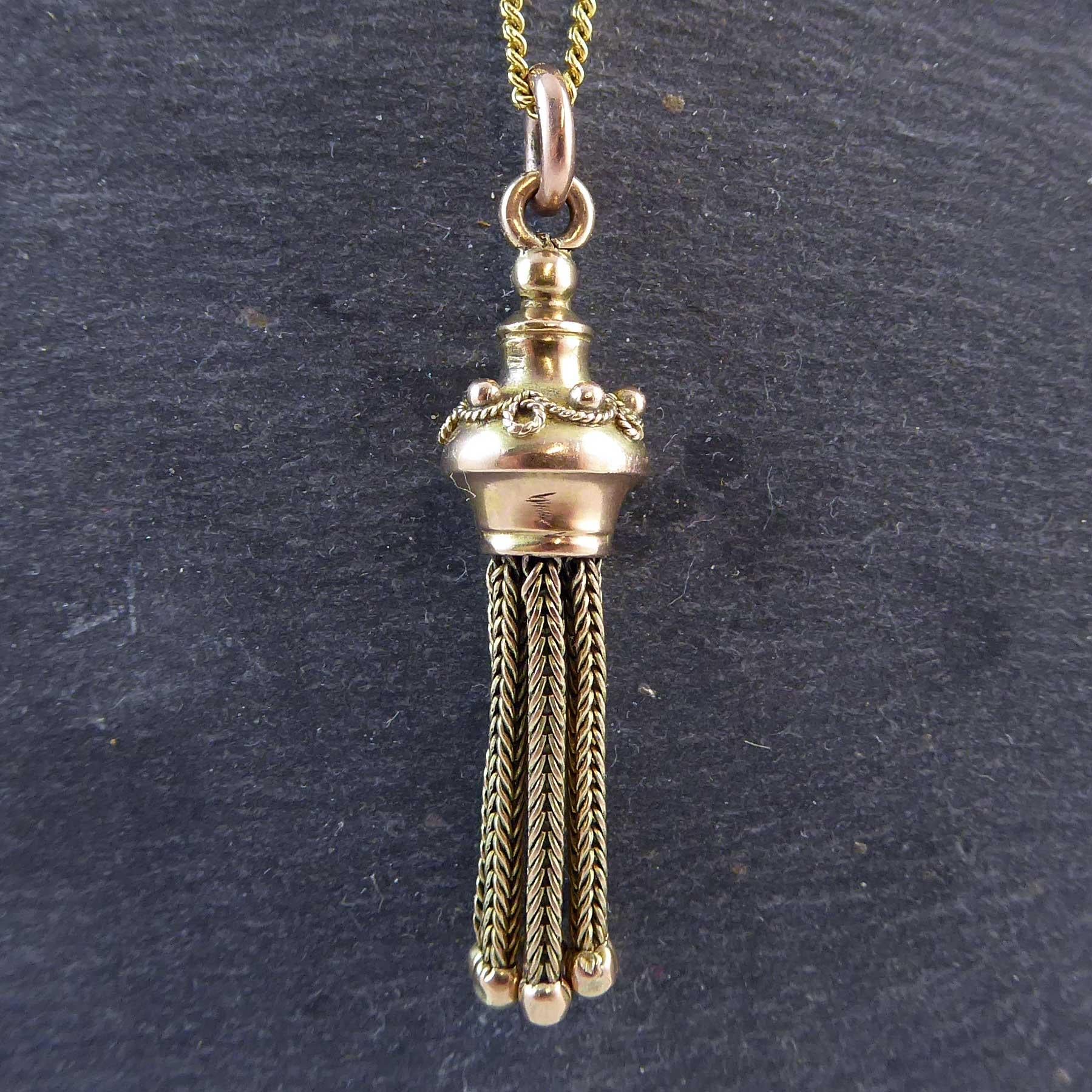 Antique Victorian Gold Tassel Pendant with Modern Chain, 9 Carat Yellow Gold 3