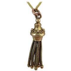Antique Victorian Gold Tassel Pendant with Modern Chain, 9 Carat Yellow Gold