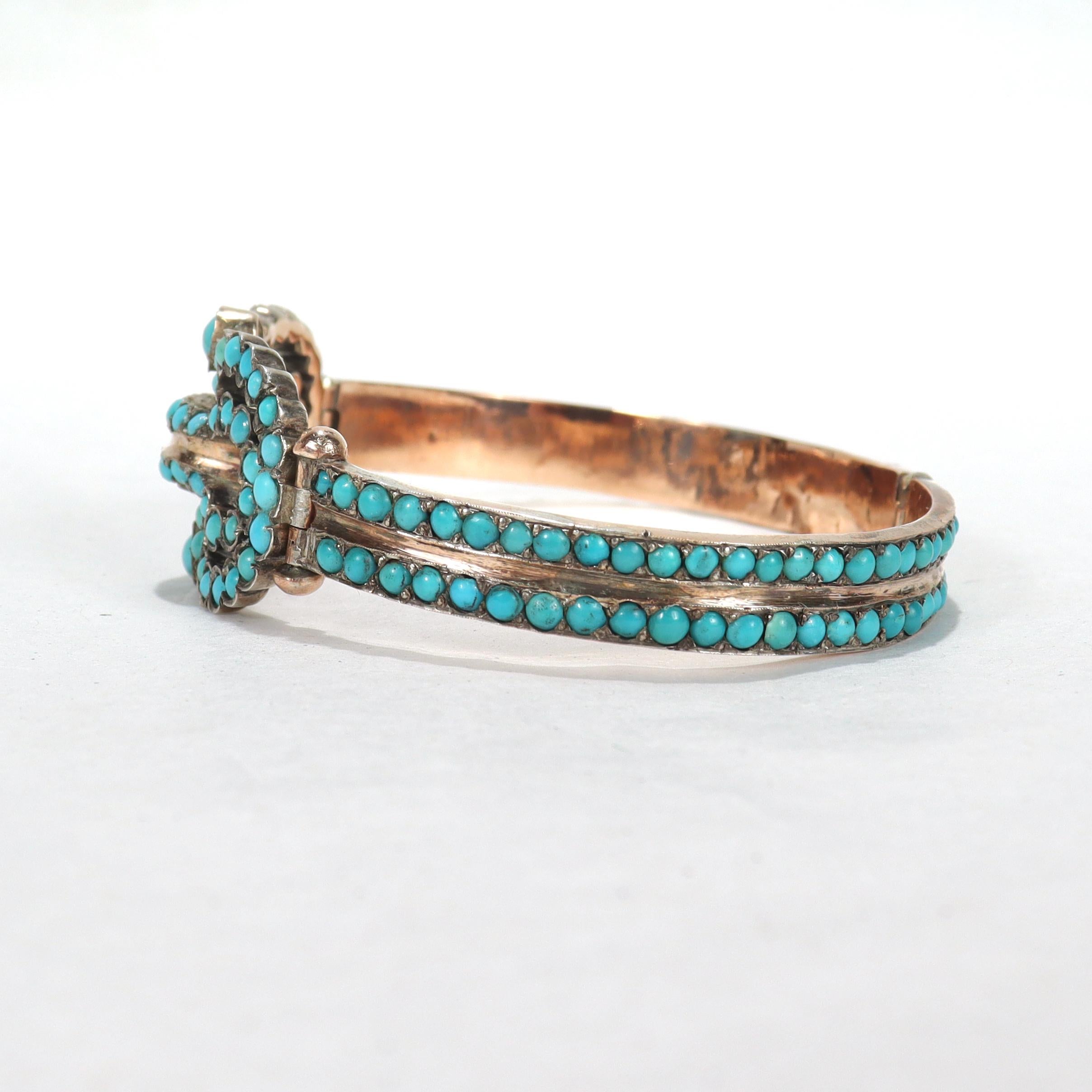 Antique Victorian Gold & Turquoise Cabochon Bracelet In Good Condition In Philadelphia, PA