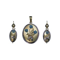 Pendentifs et boucles d'oreilles en or et perles turquoise de style victorien ancien