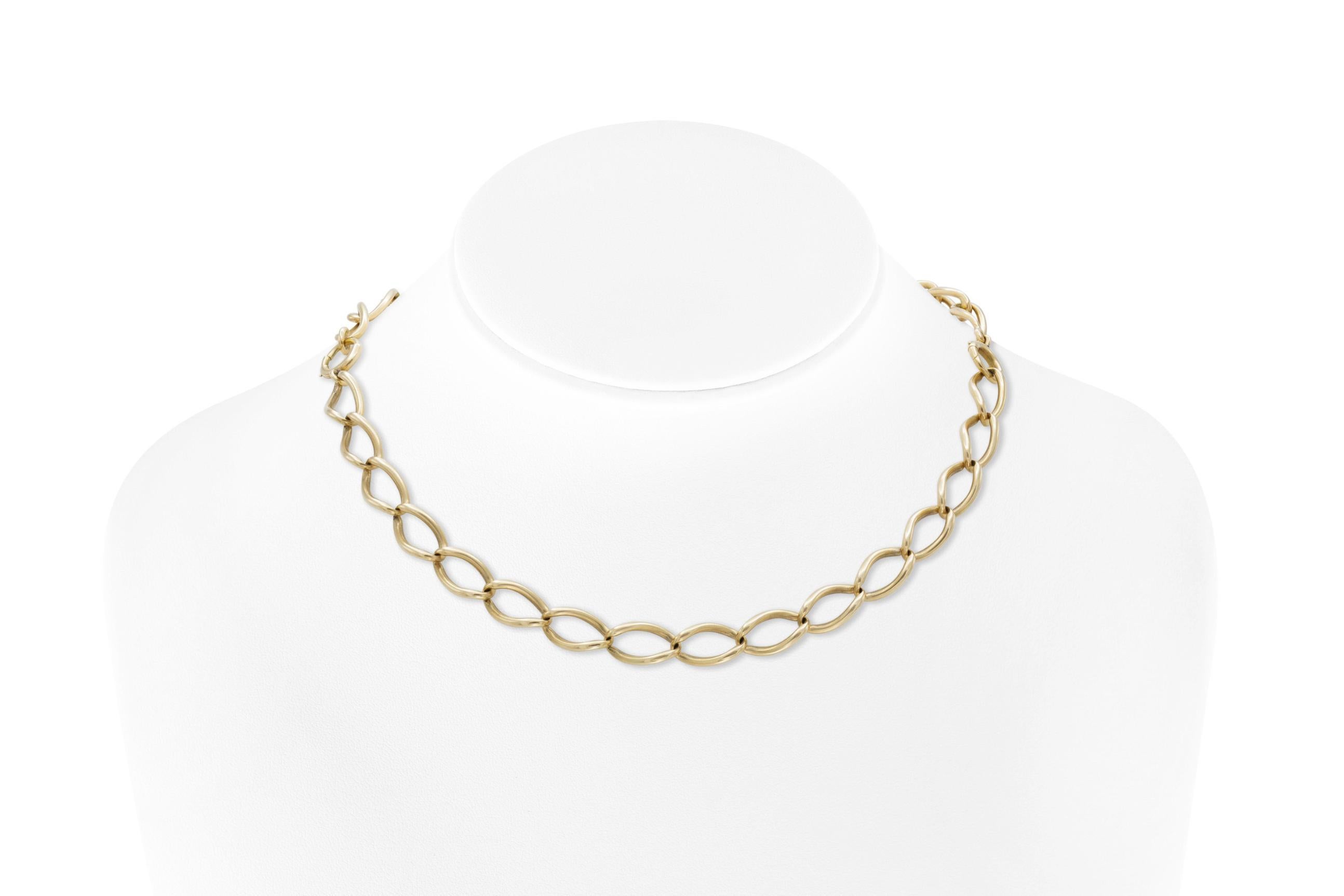 Finely crafted in 14k yellow gold.
Circa late 1800s
Separates into 2 bracelets.
Necklace: 16 1/2 inches
Bracelets: 8 and 8 1/2 inches