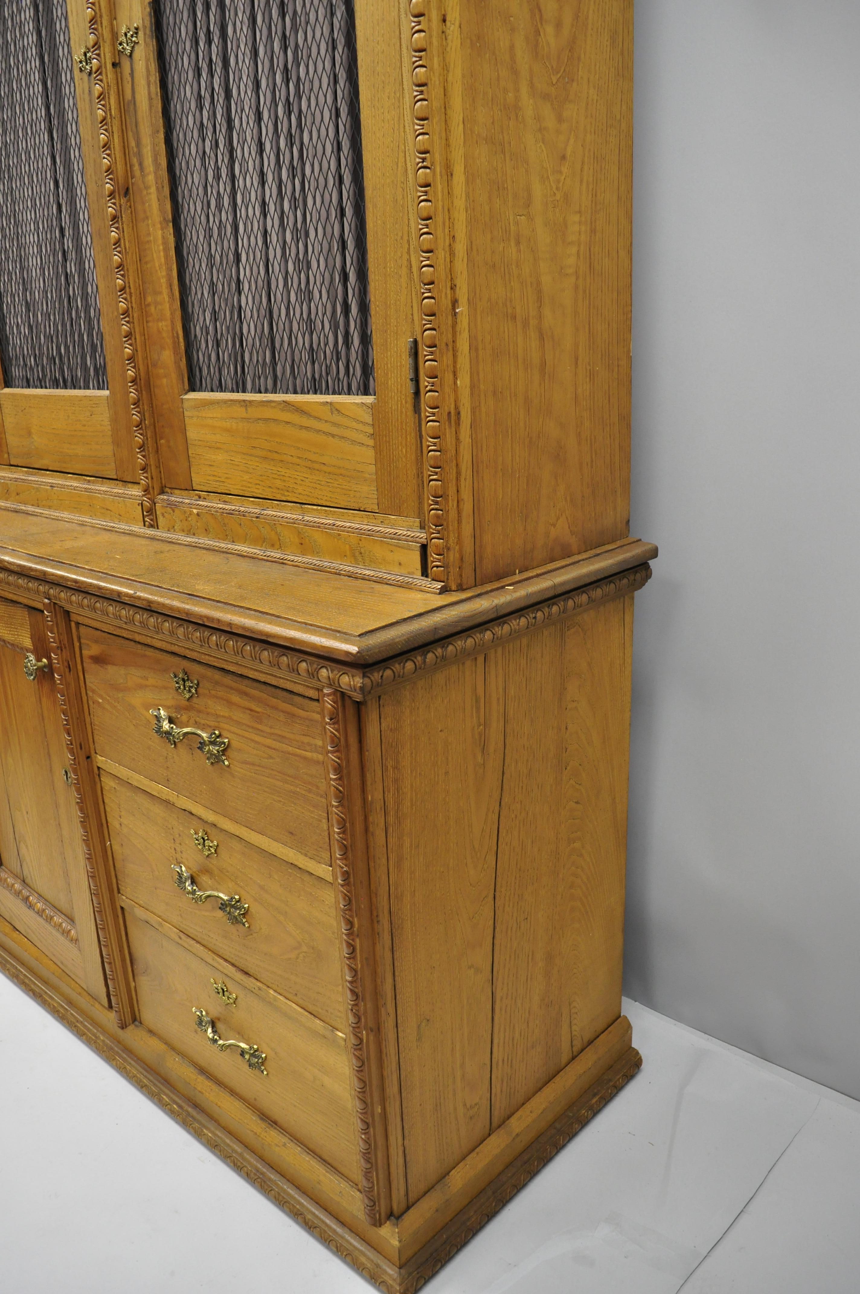 Antique Victorian Golden Oak Bookcase Hutch Buffet China Cabinet Tall Cupboard 5