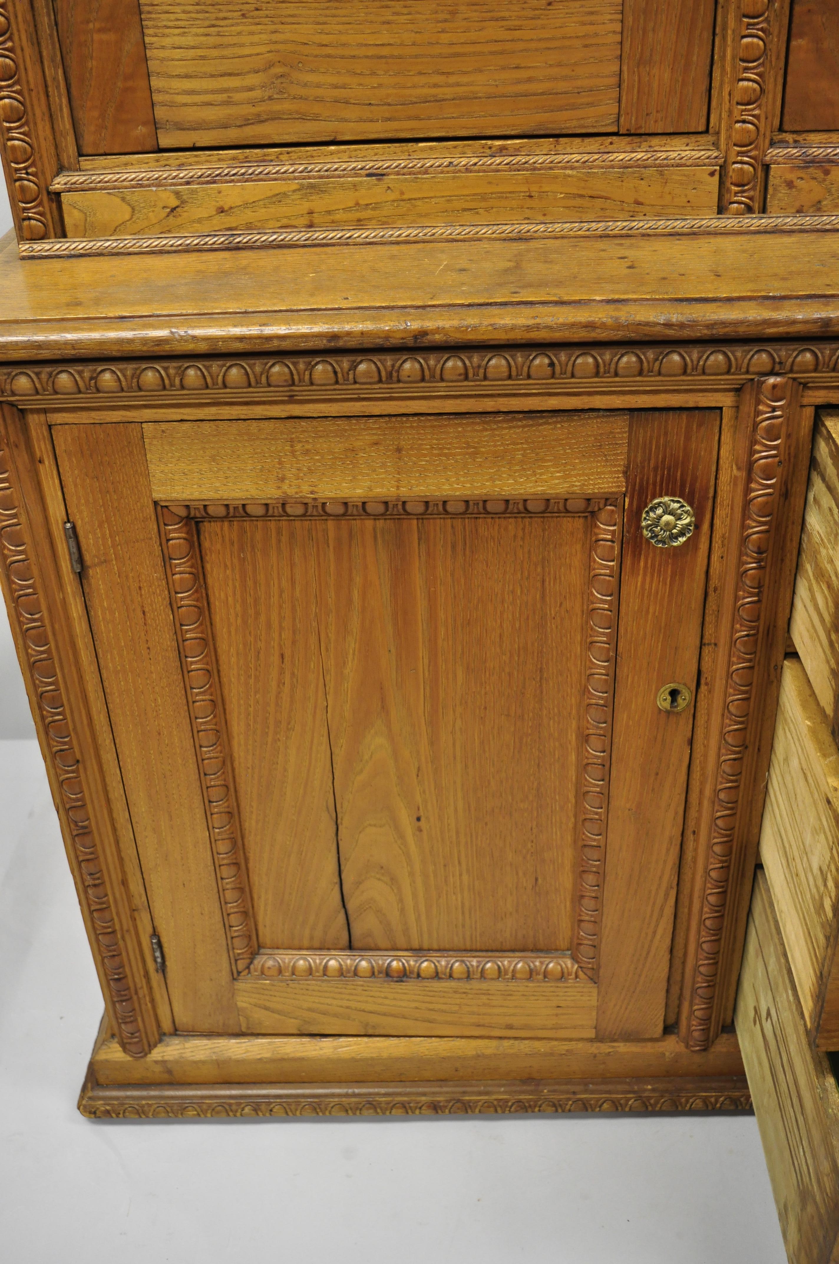 Antique Victorian Golden Oak Bookcase Hutch Buffet China Cabinet Tall Cupboard 6