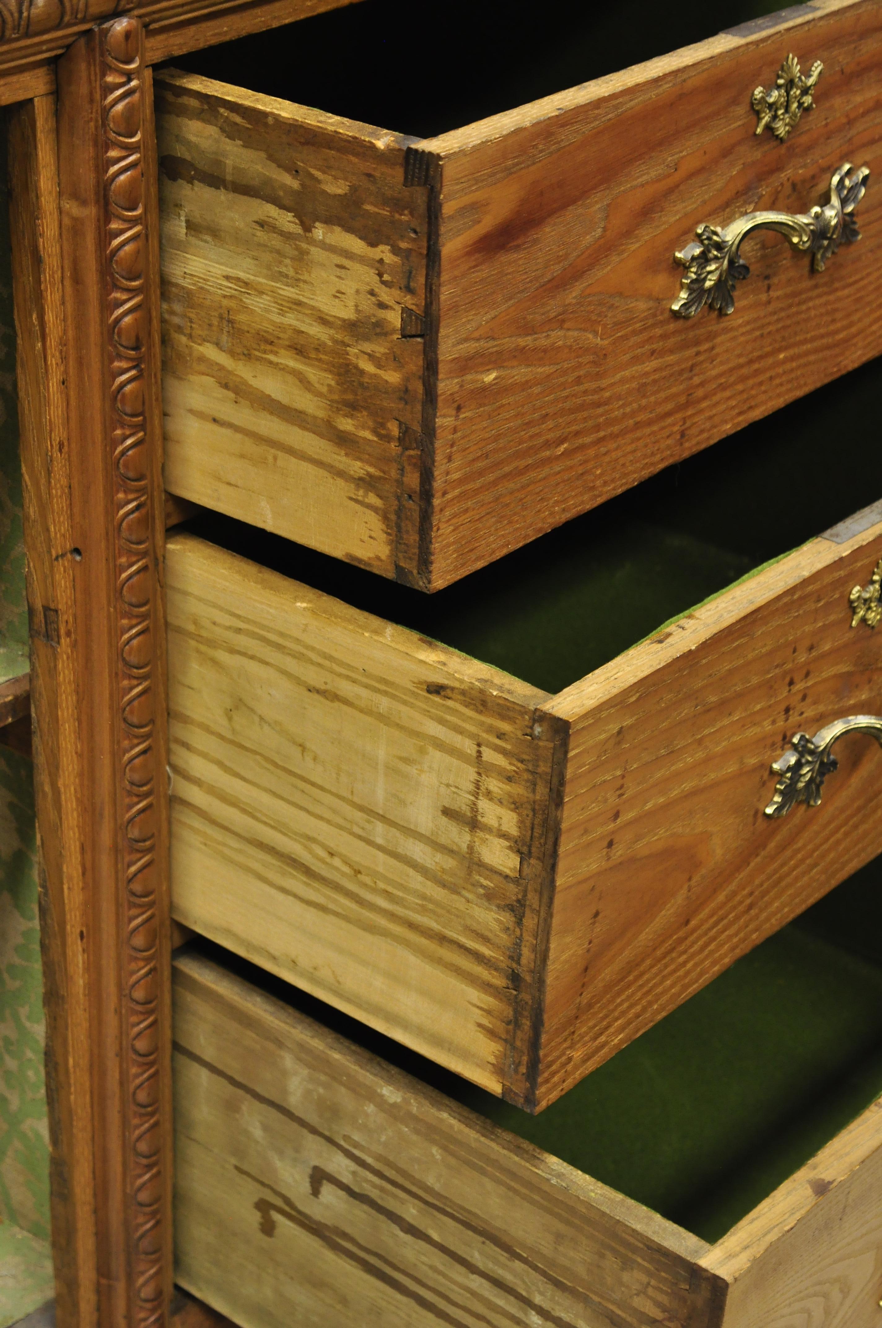 Antique Victorian Golden Oak Bookcase Hutch Buffet China Cabinet Tall Cupboard 7