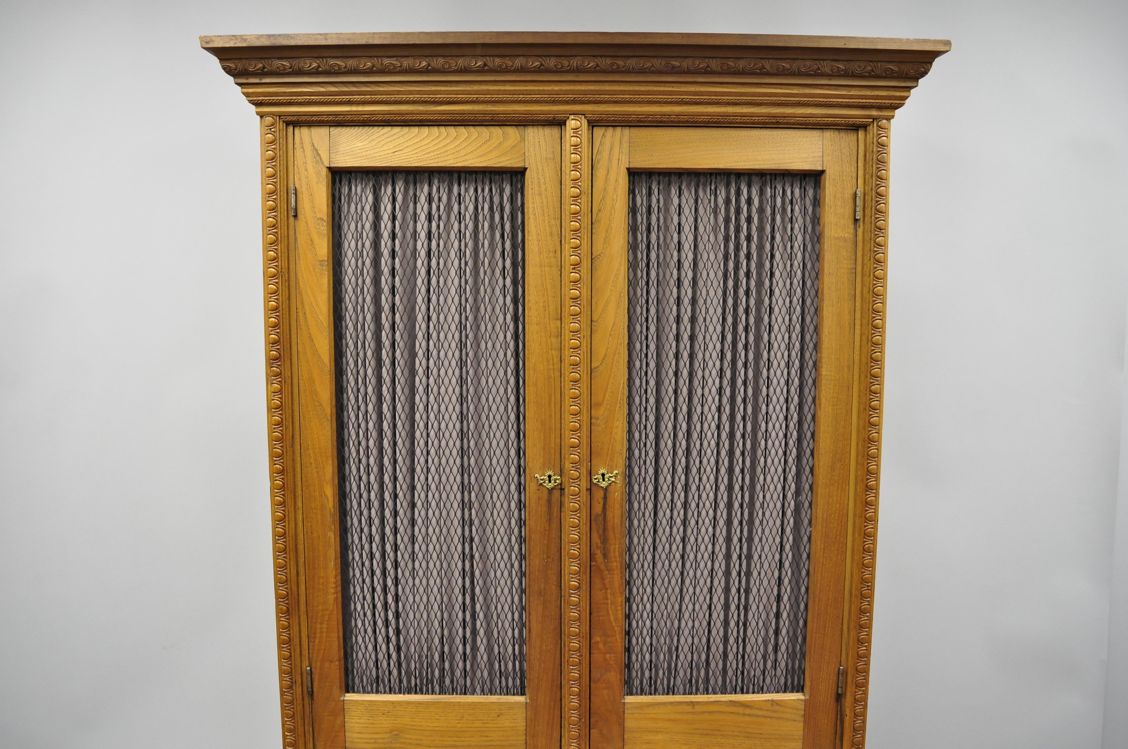 American Antique Victorian Golden Oak Bookcase Hutch Buffet China Cabinet Tall Cupboard