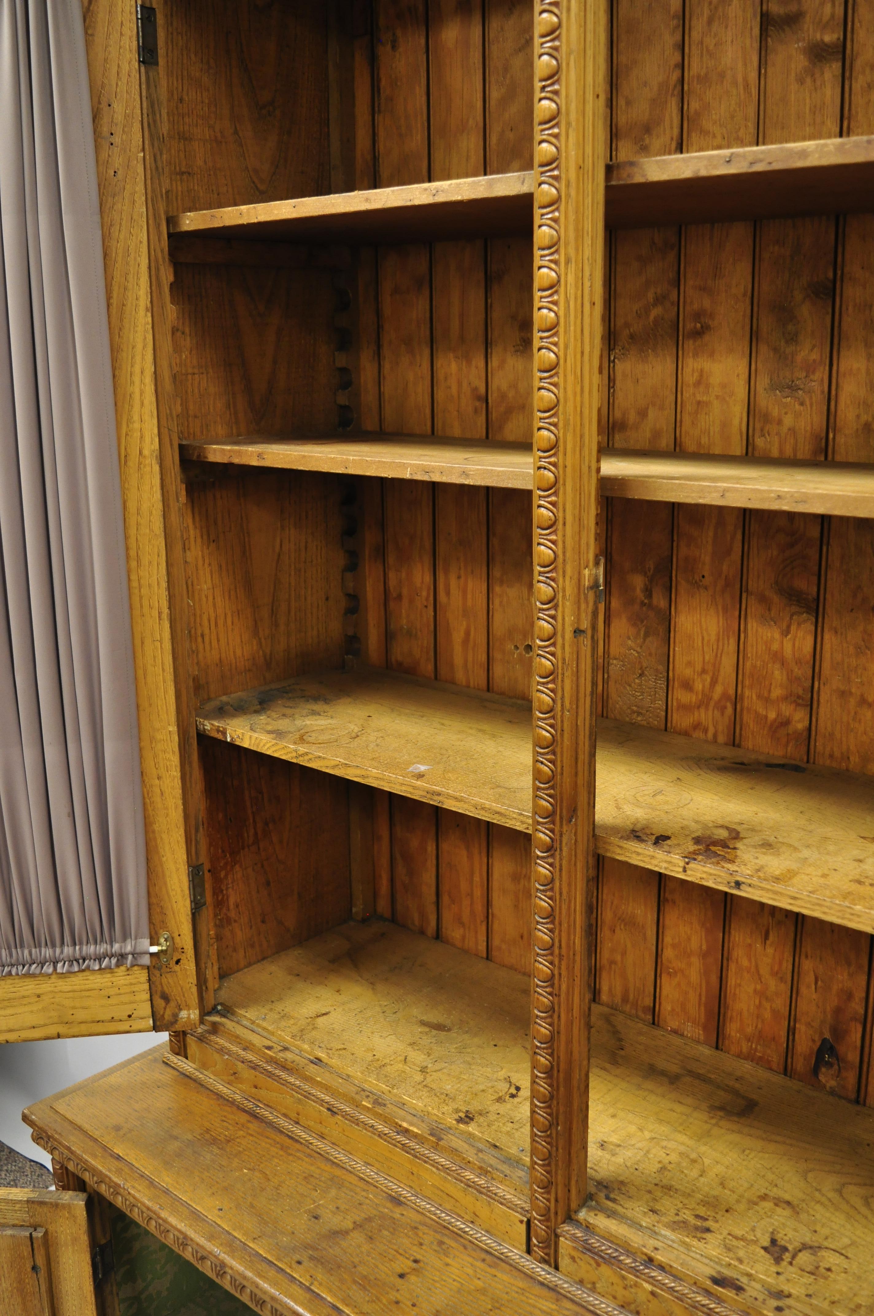Antique Victorian Golden Oak Bookcase Hutch Buffet China Cabinet Tall Cupboard 1