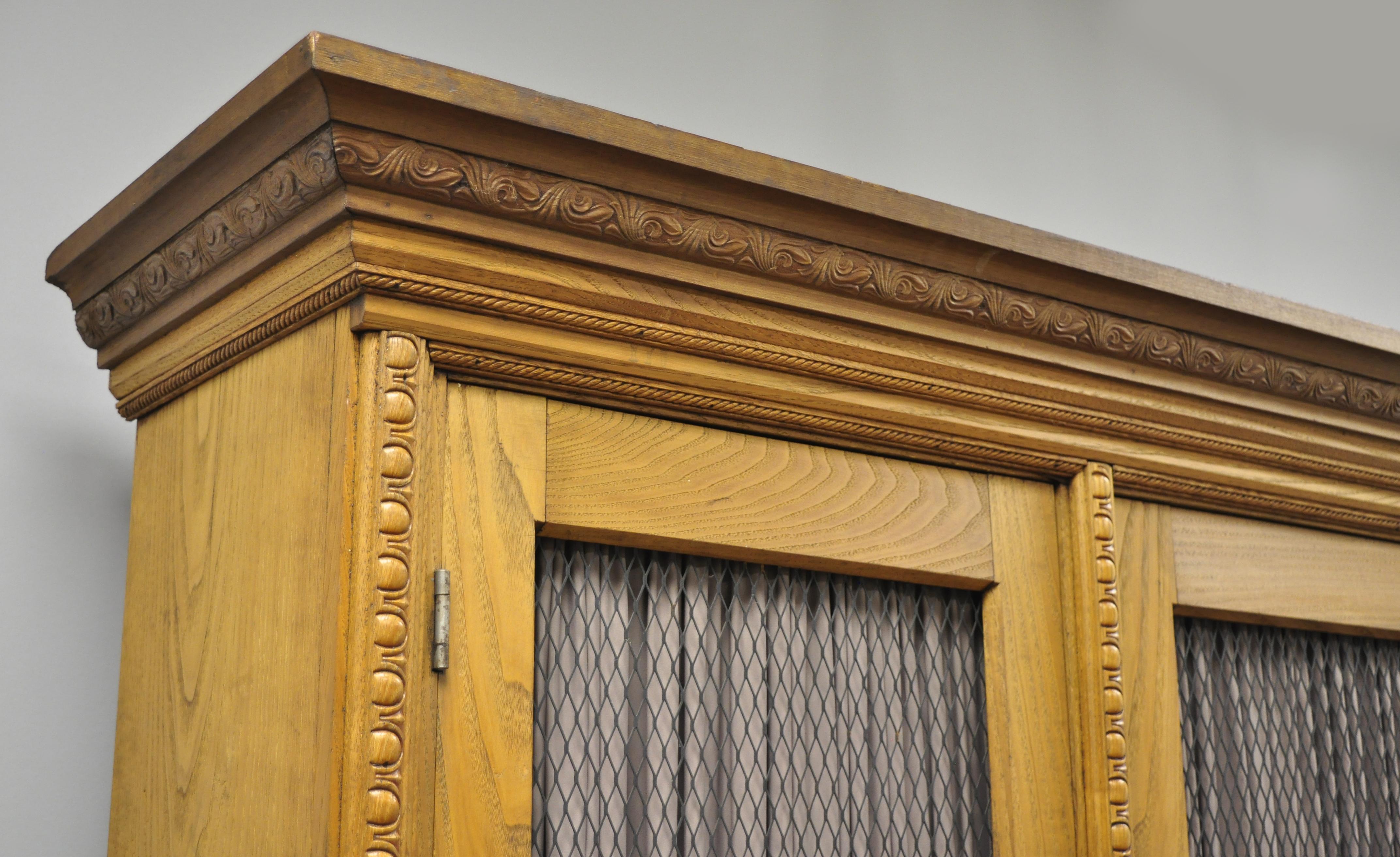 Antique Victorian Golden Oak Bookcase Hutch Buffet China Cabinet Tall Cupboard 3