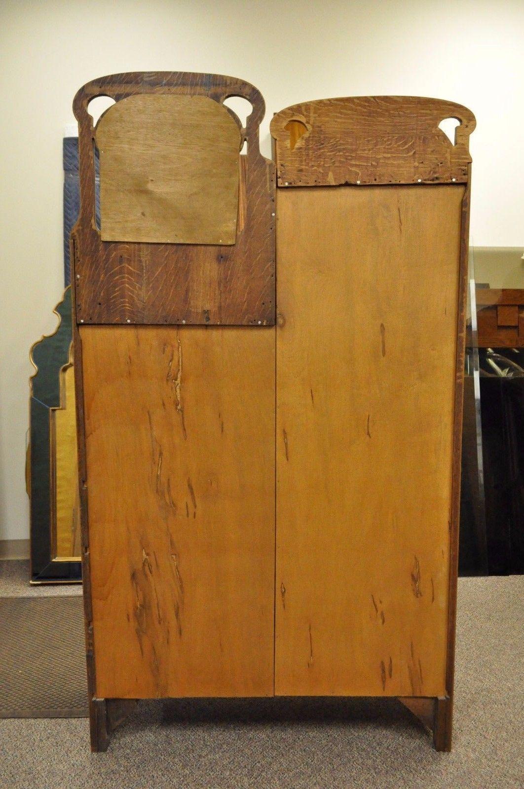 Antique Victorian Golden Oak Bow Glass Side by Side Bookcase Secretary Desk 3