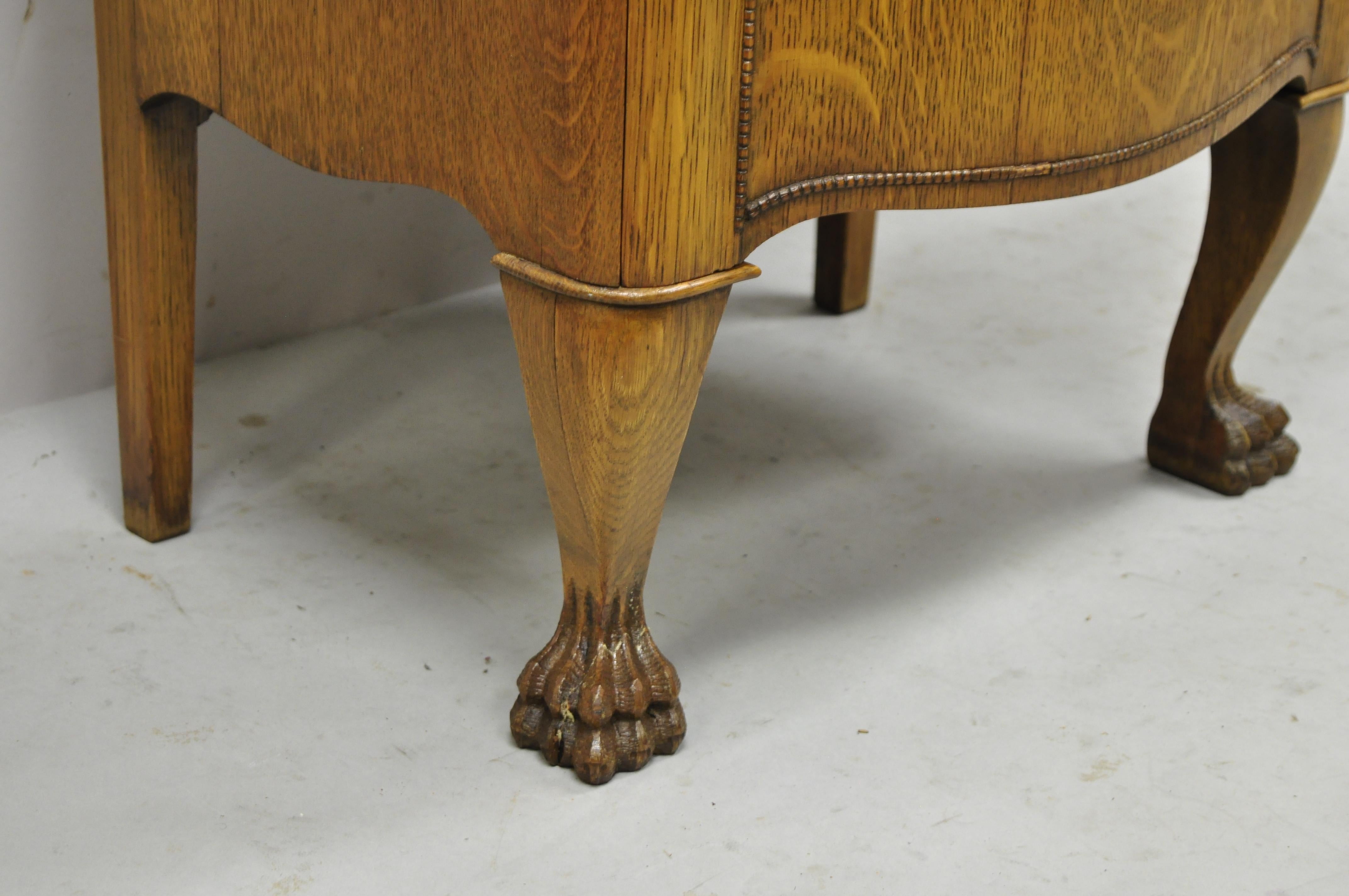 Antique Victorian Golden Oak Carved Lyre Harp Paw Feet Sheet Music Cabinet 3