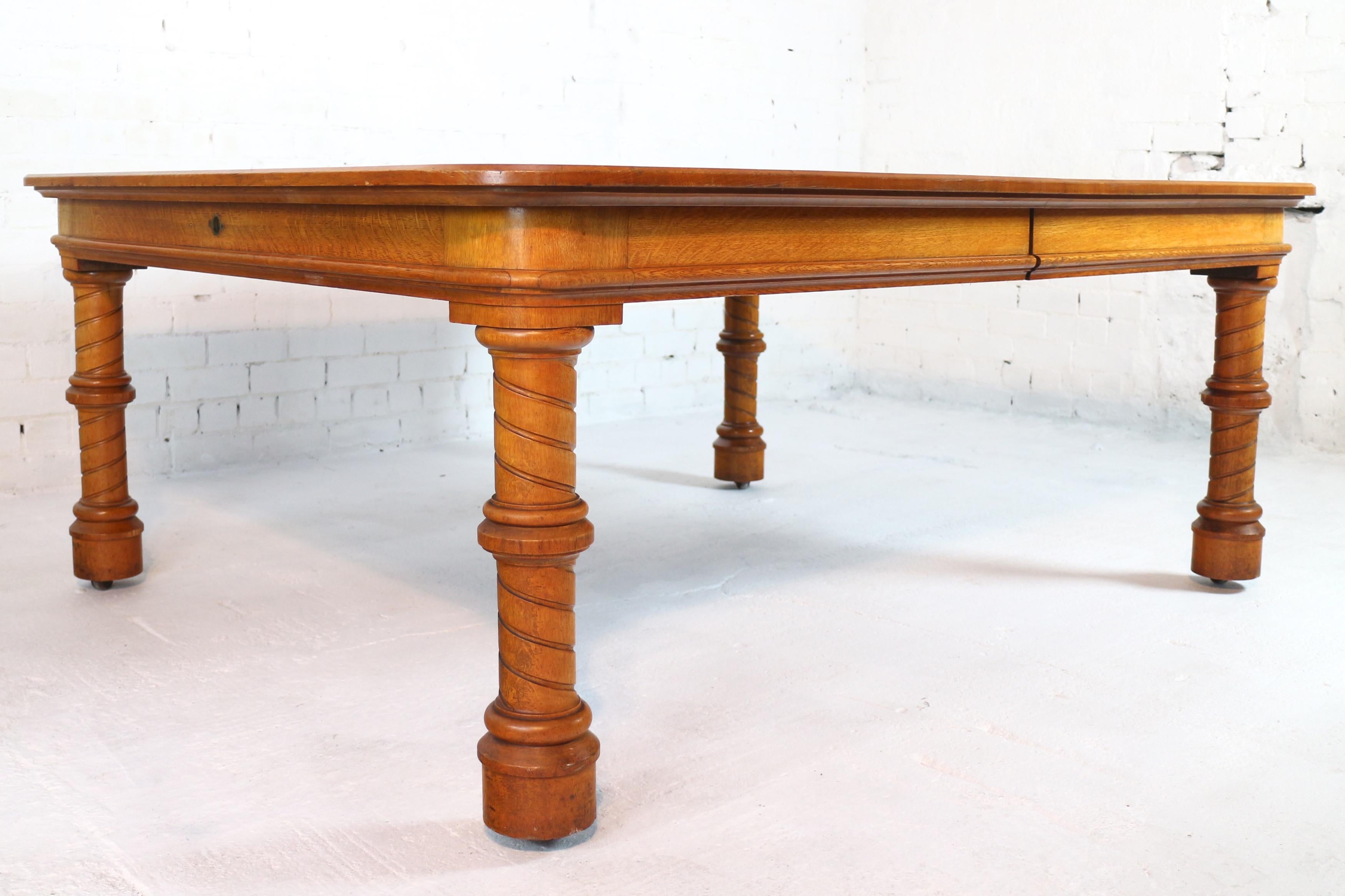 Antique Victorian Golden Oak Extending Dining Table and Leaf Holder 1