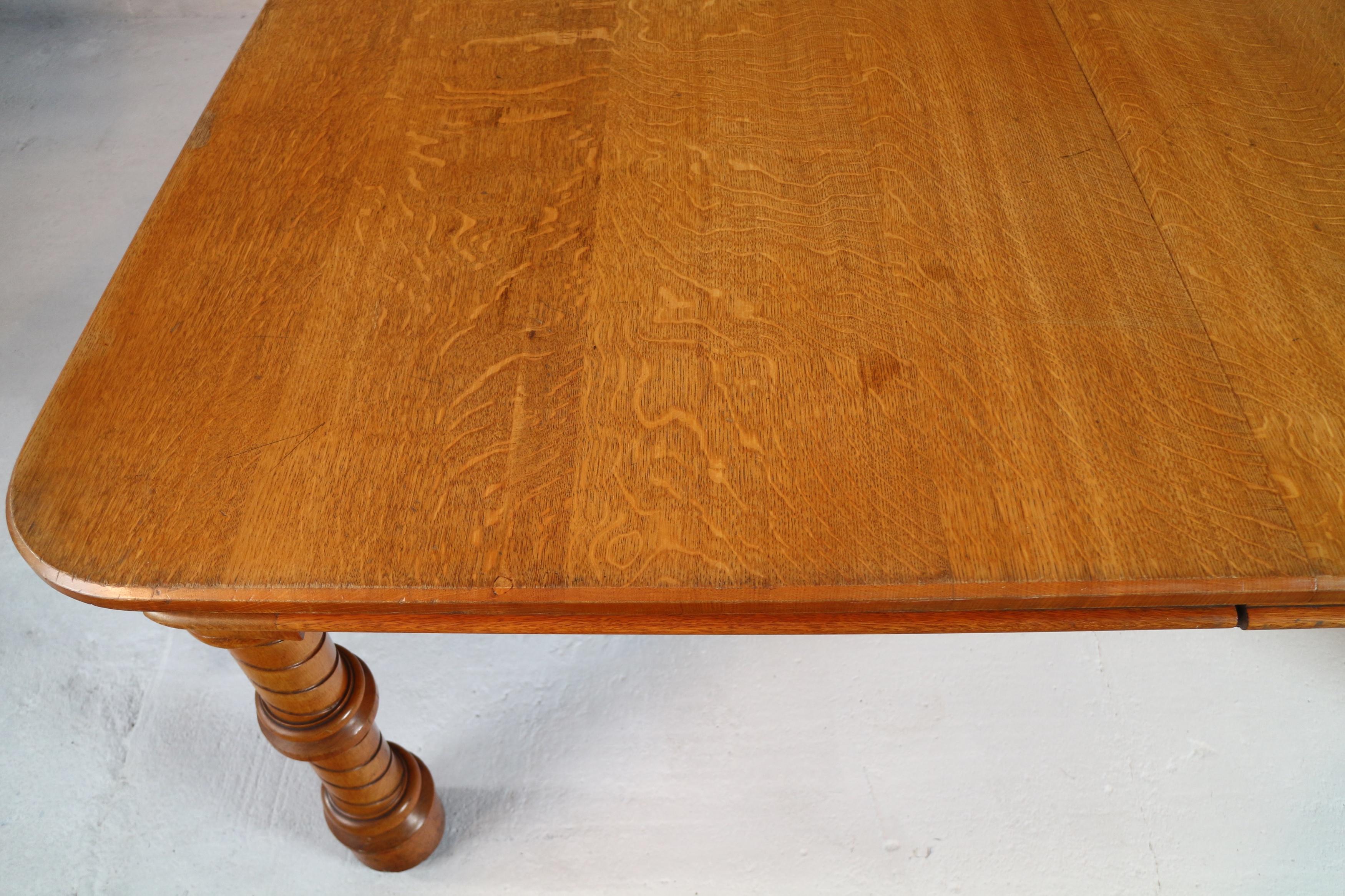 Antique Victorian Golden Oak Extending Dining Table and Leaf Holder 4