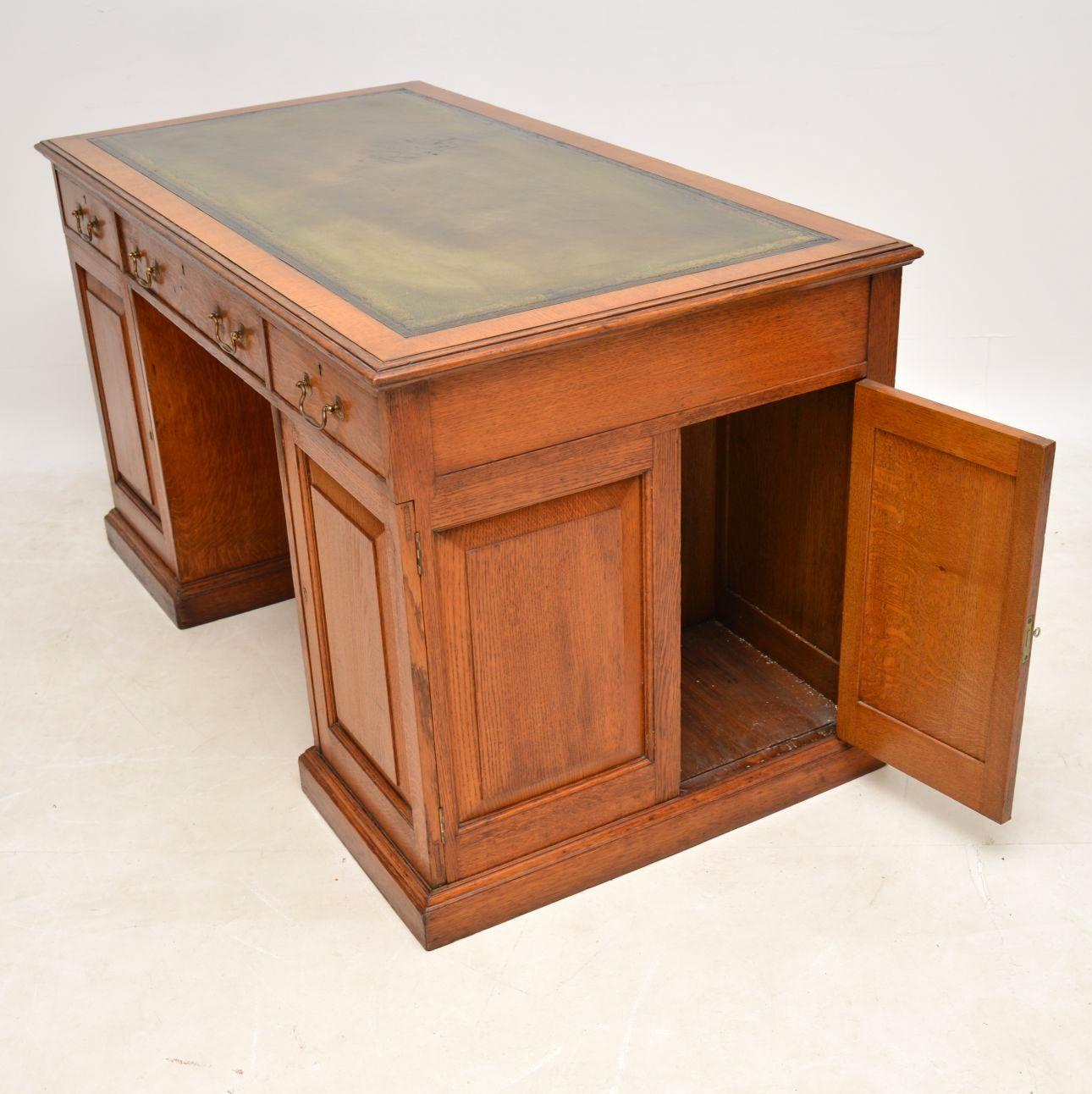 Antique Victorian Golden Oak Pedestal Desk 4