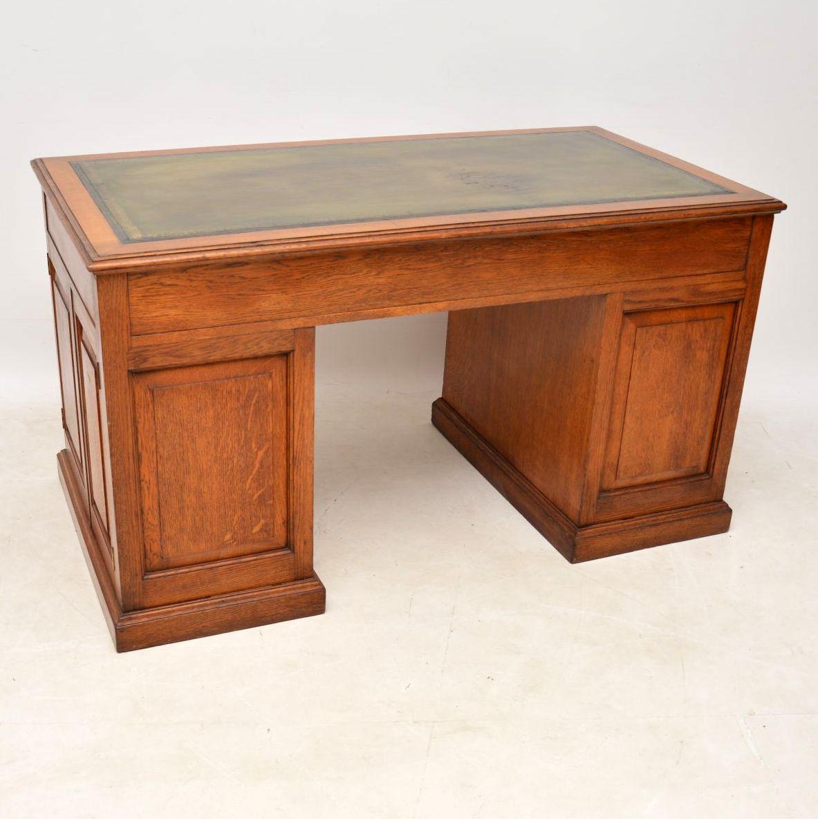 Antique Victorian Golden Oak Pedestal Desk 7
