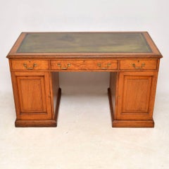 Antique Victorian Golden Oak Pedestal Desk