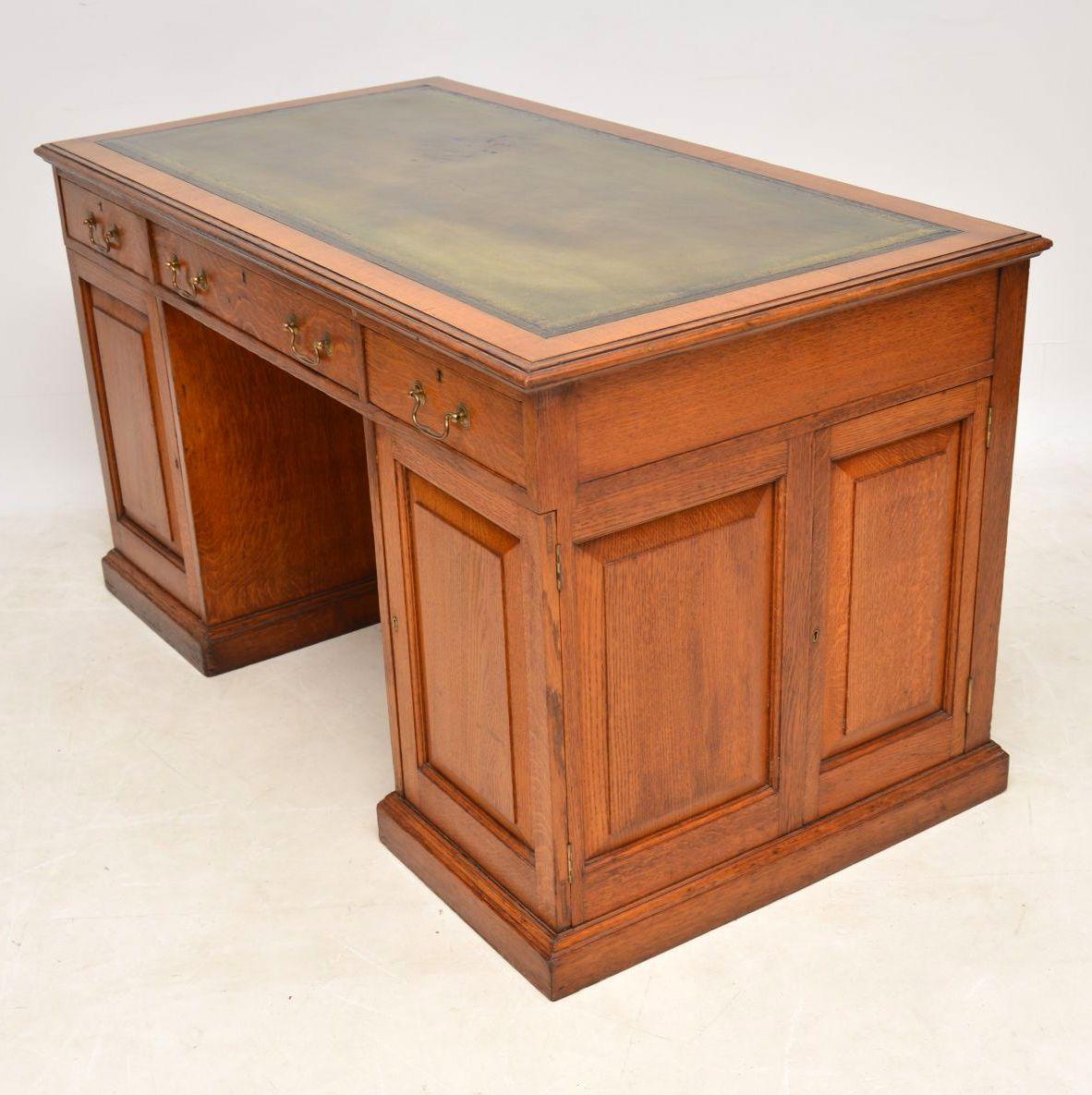 Antique Victorian Golden Oak Pedestal Desk 3