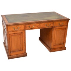 Antique Victorian Golden Oak Pedestal Desk