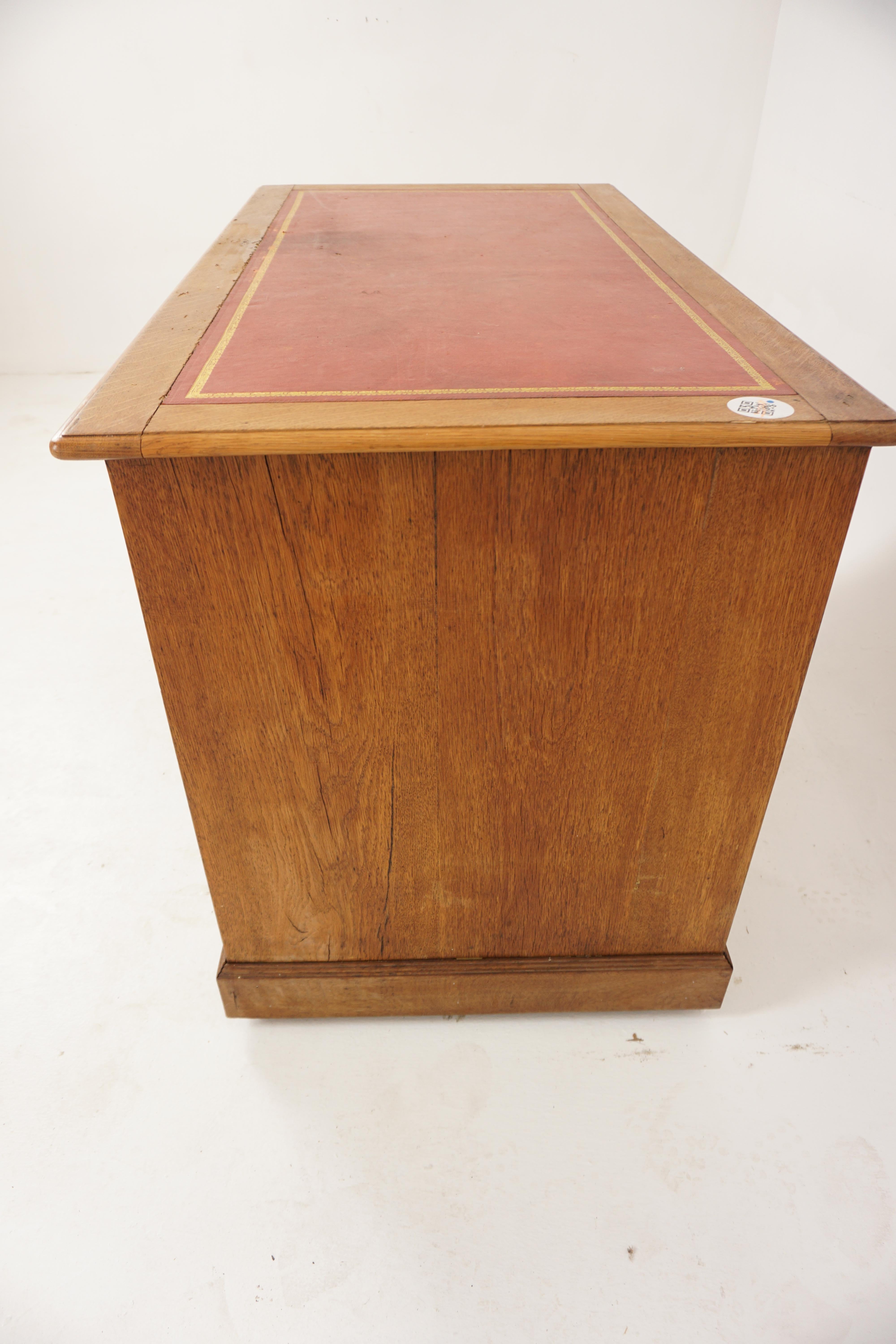 Antique Victorian, Golden Oak, Pedestal Desk, Writing Table, Scotland 1890 For Sale 2