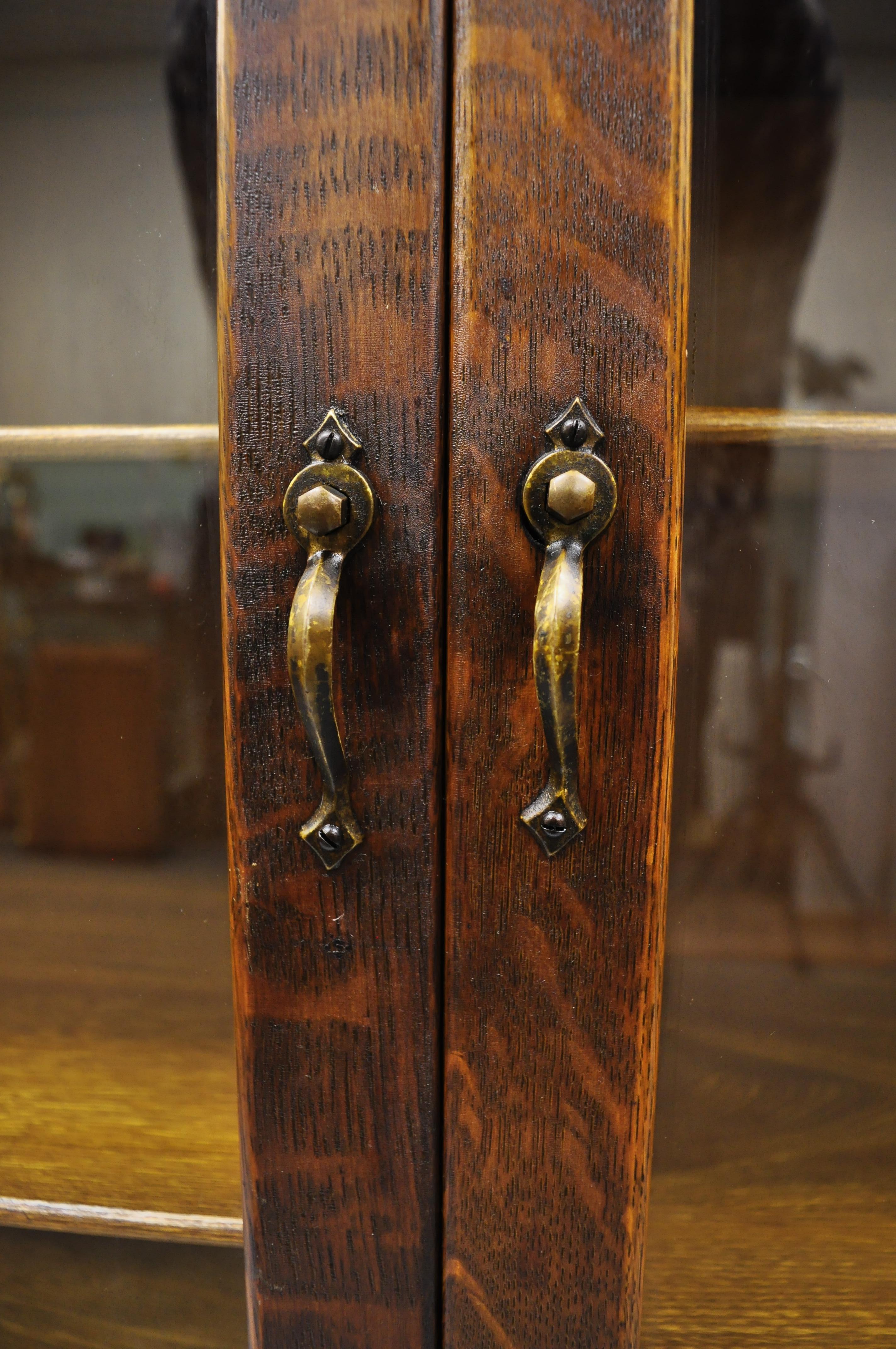 Antique Victorian Golden Tiger Oak Glass Double Door China Cabinet Bookcase 2